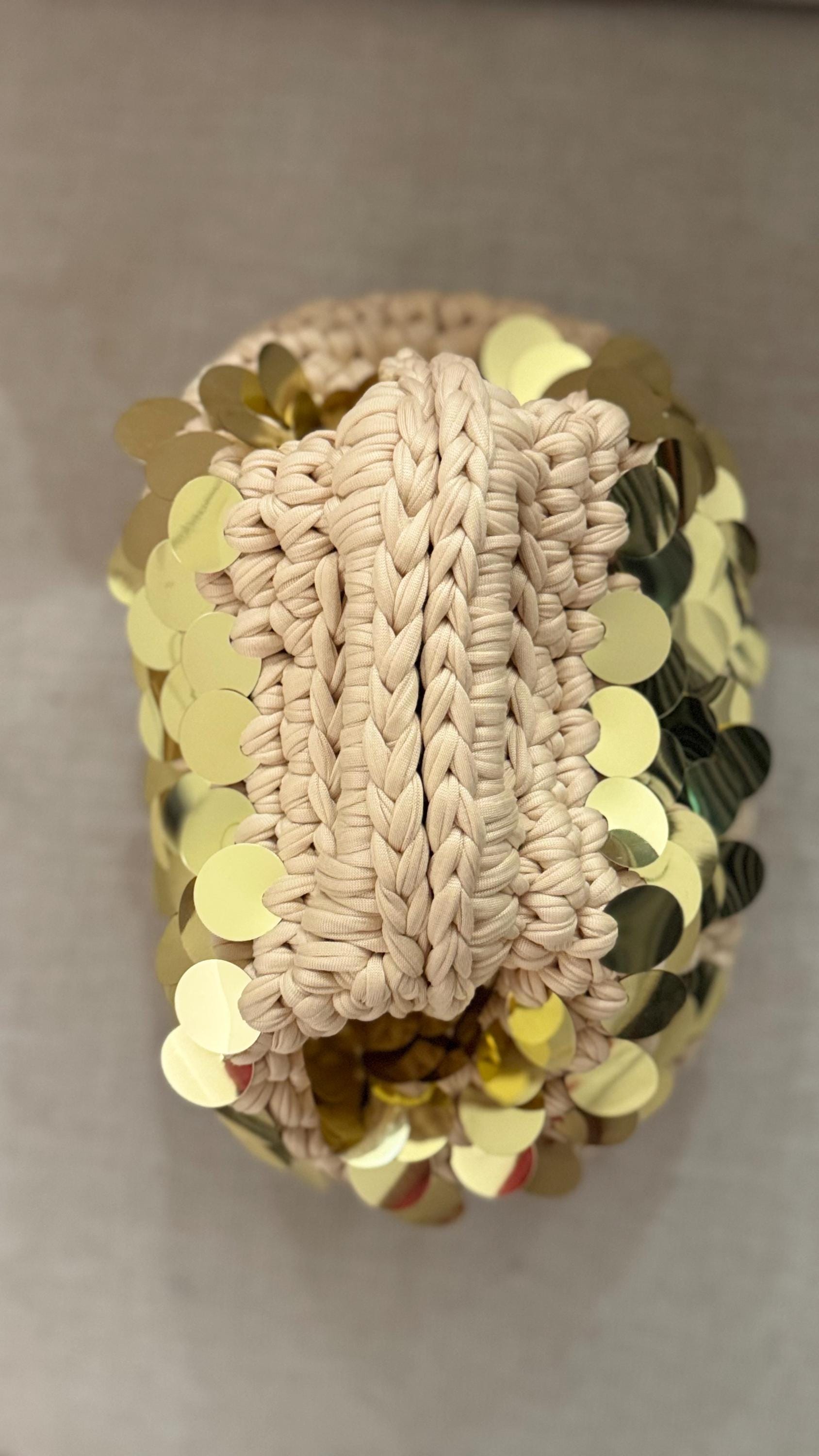 Beige & Gold Sequin Clutch, back view