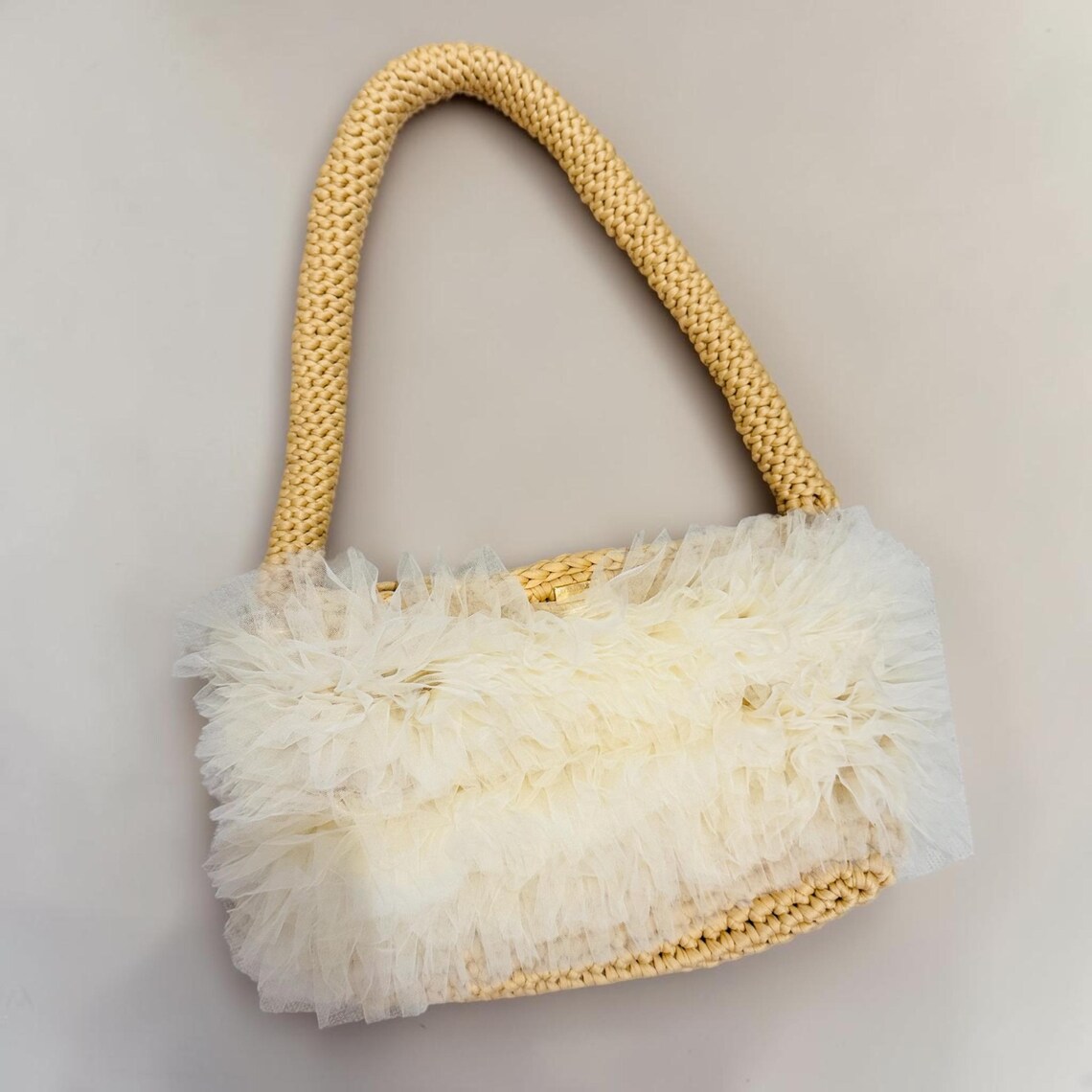 Beige Organza Shoulder Bag, side view