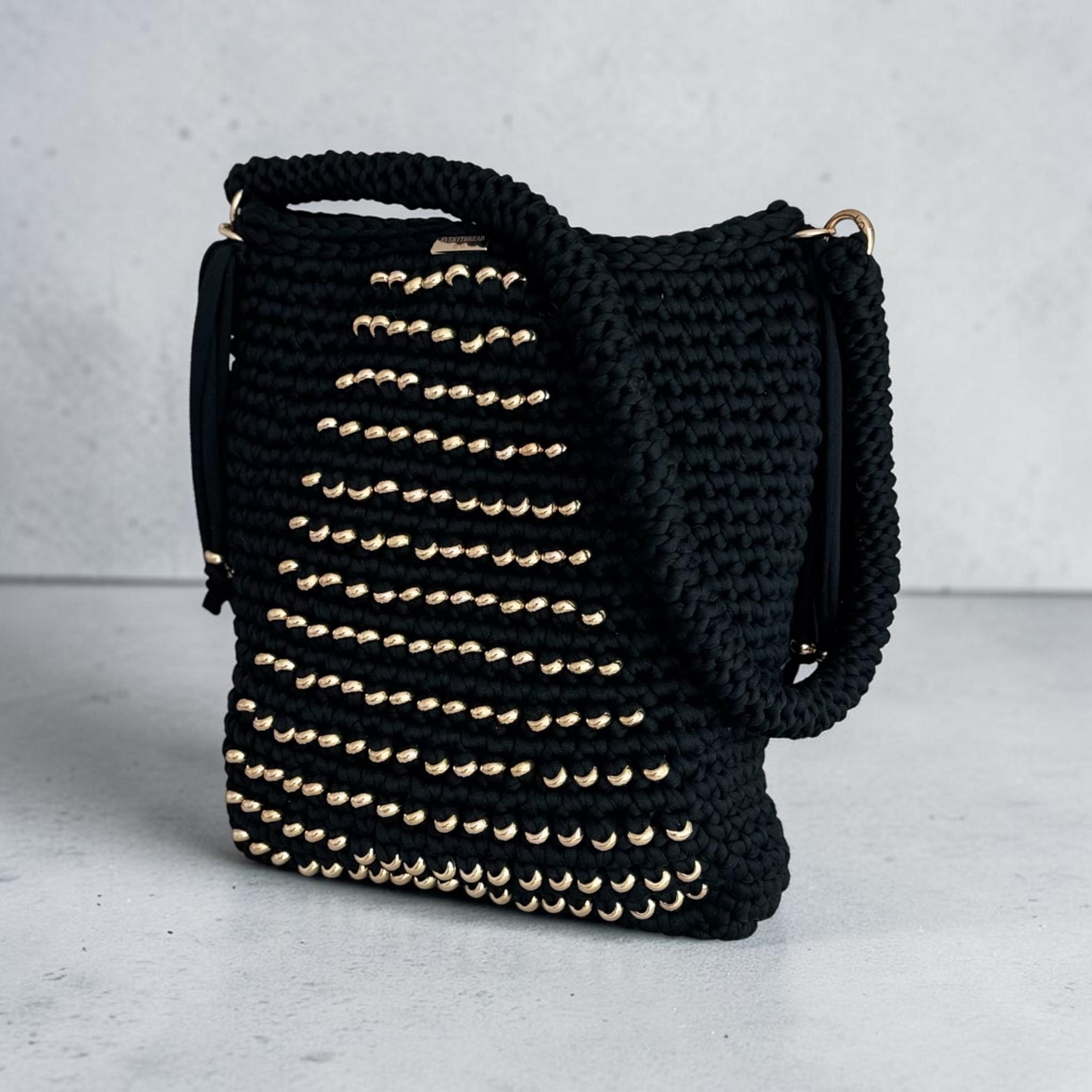Black Shoulder Bag with Golden Beads, side view