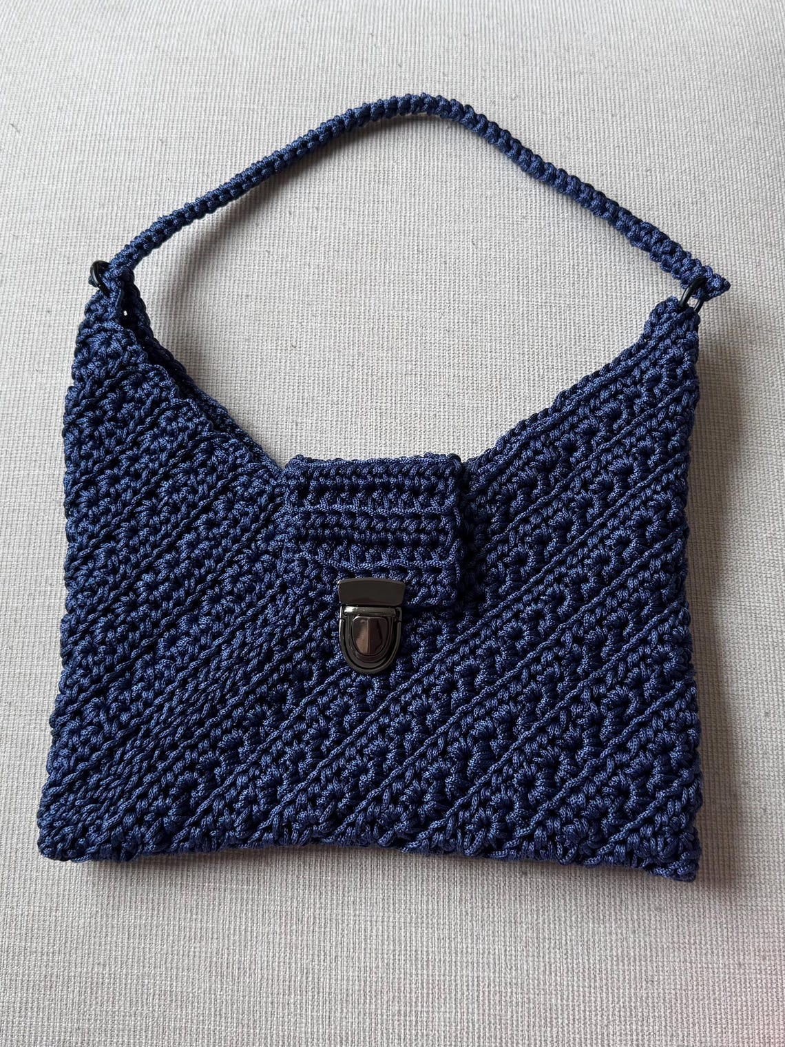 Blue Textured Shoulder Bag, side view