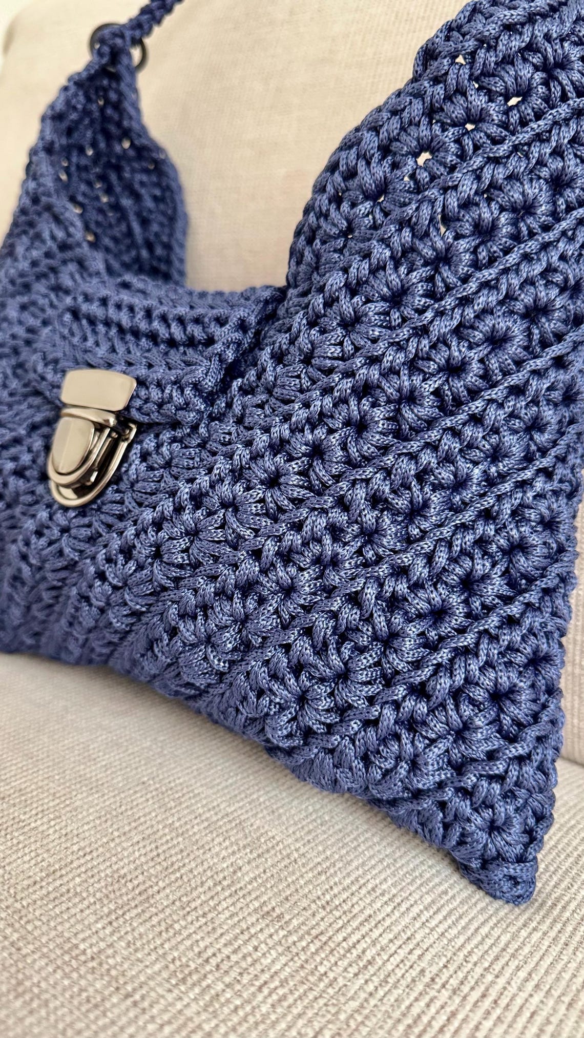 Blue Textured Shoulder Bag, detail view