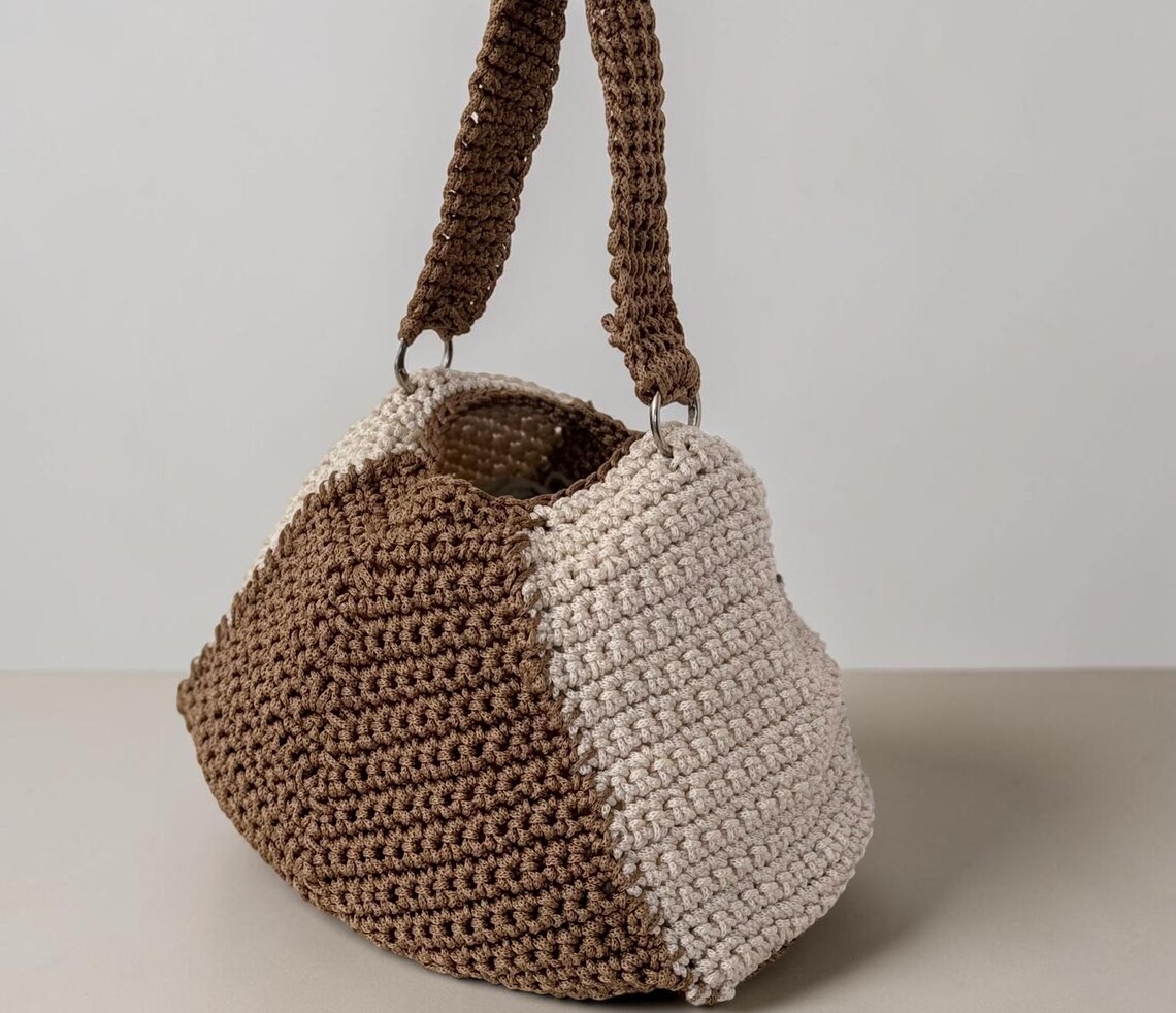 Brown & Cream Colour Block Bag, side view