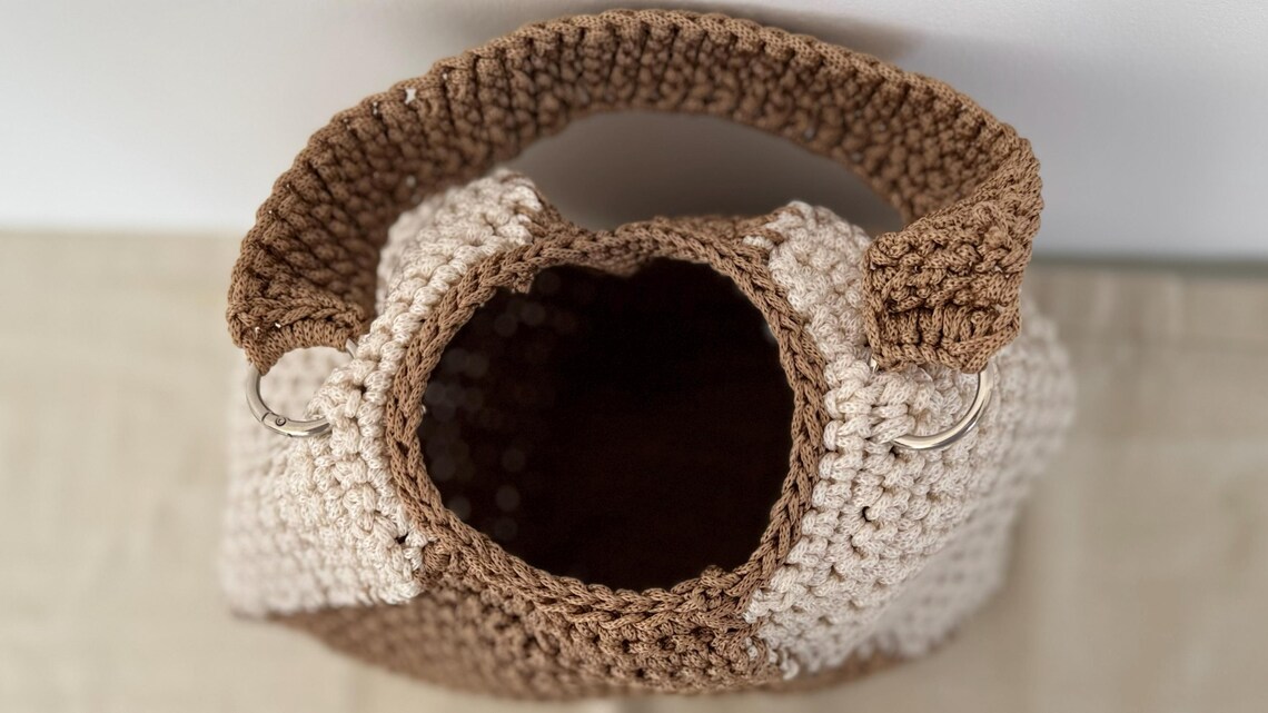 Brown & Cream Colour Block Bag, detail view