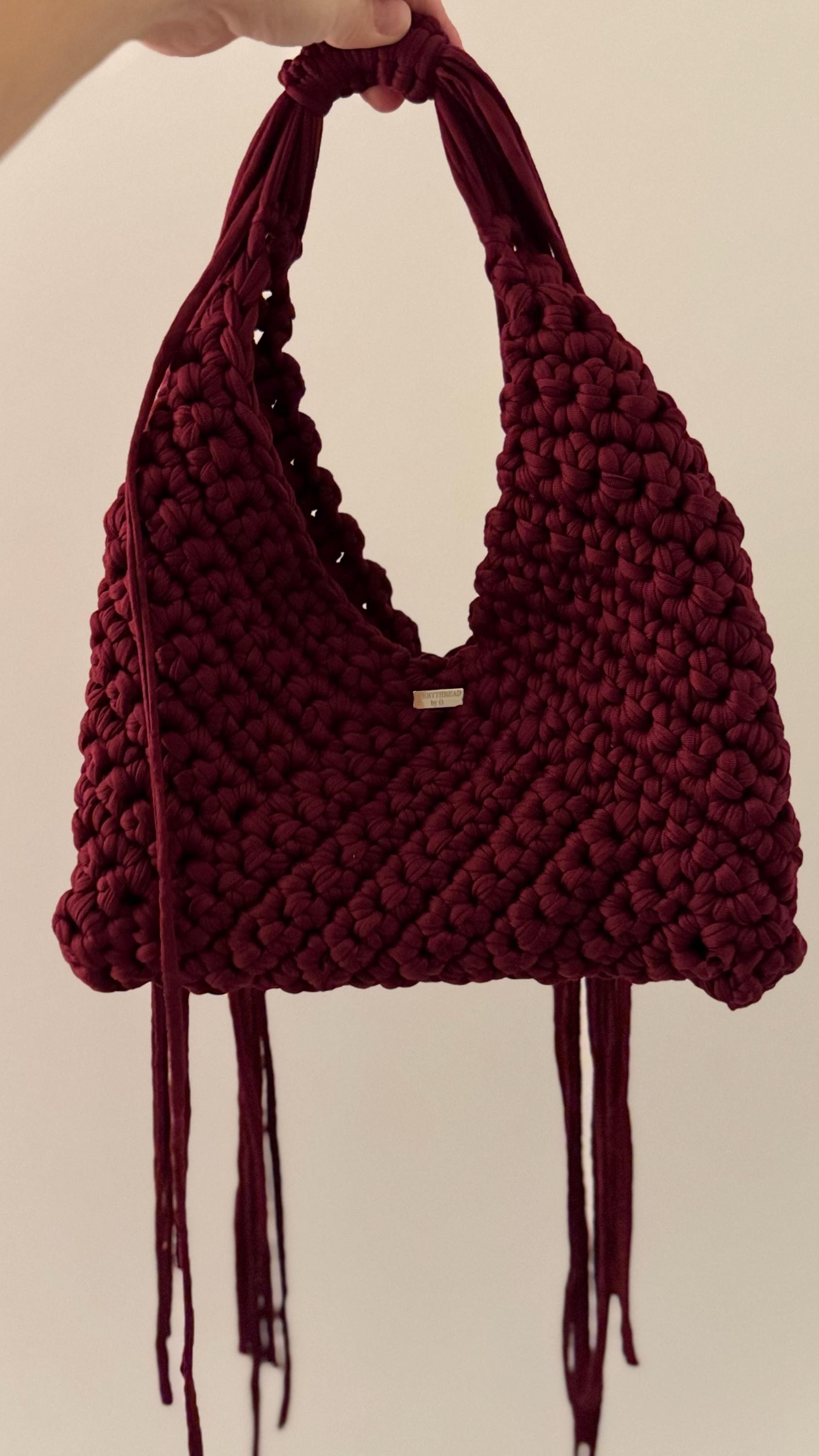 Burgundy Adjustable Triangle Bag, styled view