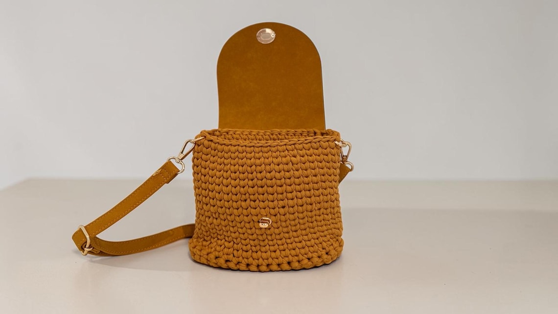 Camel Suede Crossbody Bag, side view