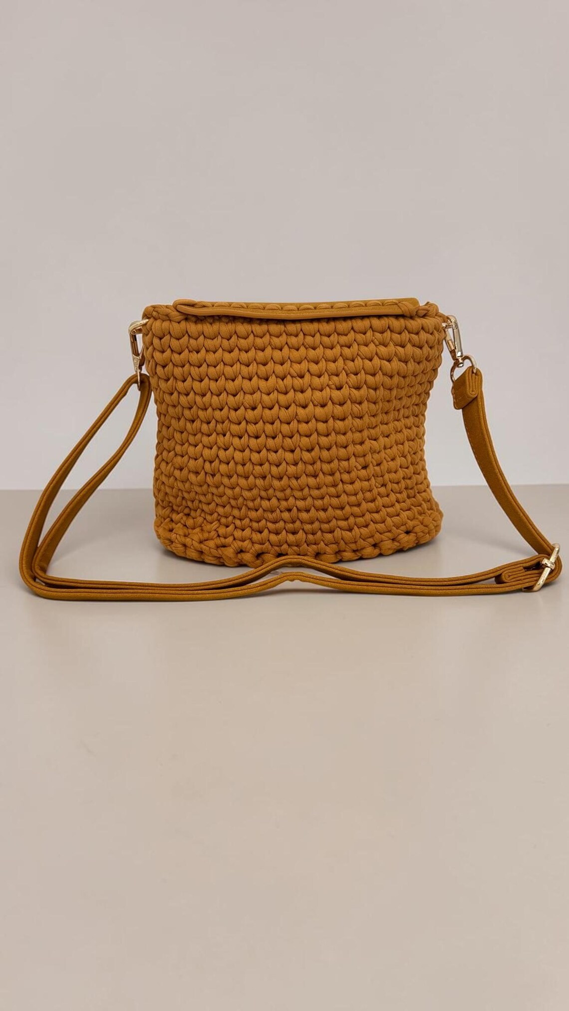 Camel Suede Crossbody Bag, detail view