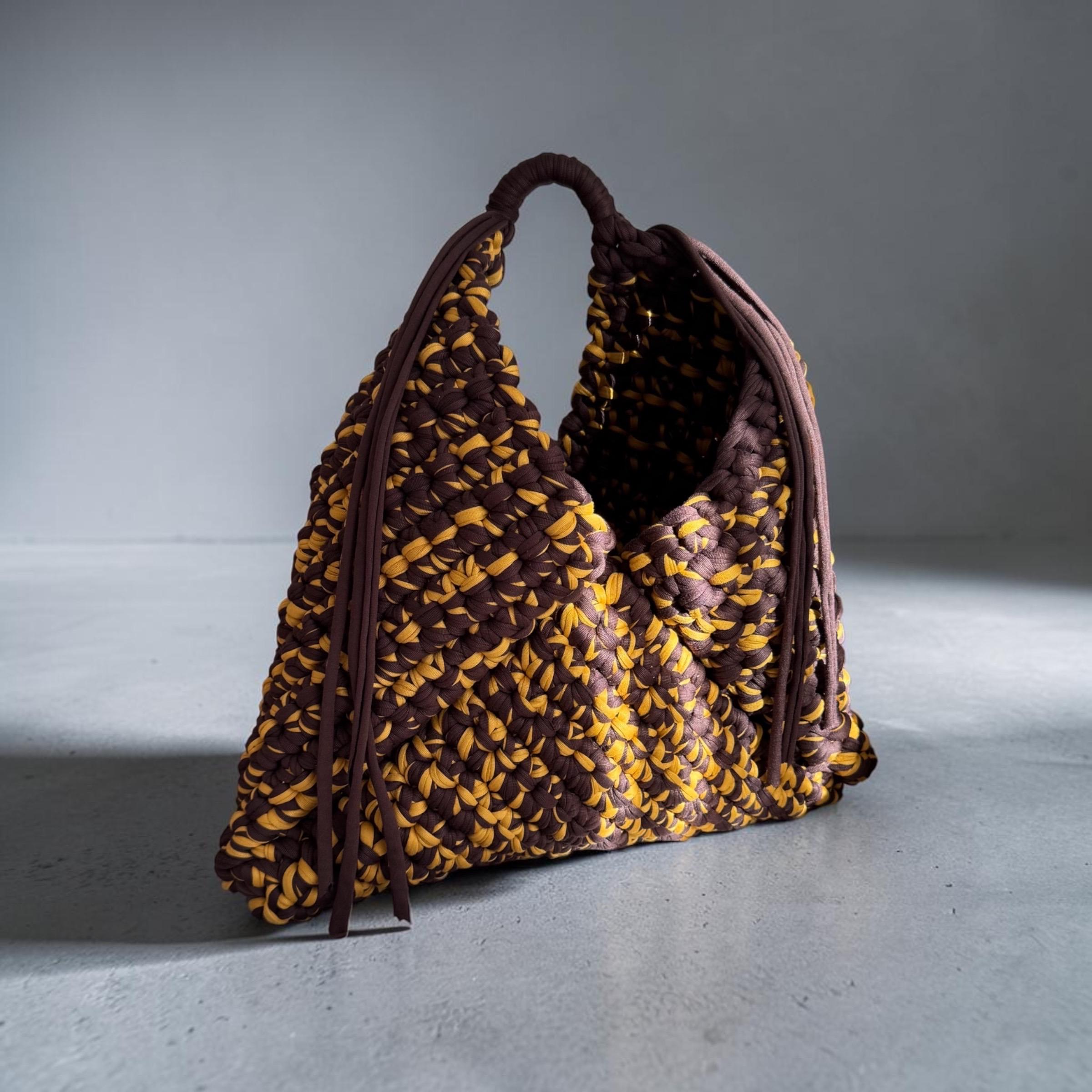 Chocolate & Mustard Triangle Bag, side view