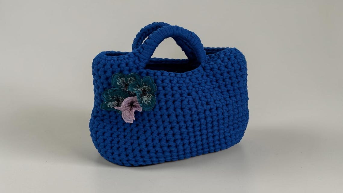 Cobalt Blue Floral Mini Bag, side view