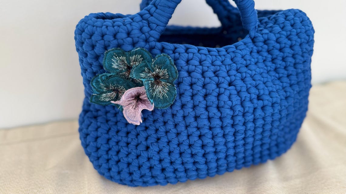 Cobalt Blue Floral Mini Bag, detail view
