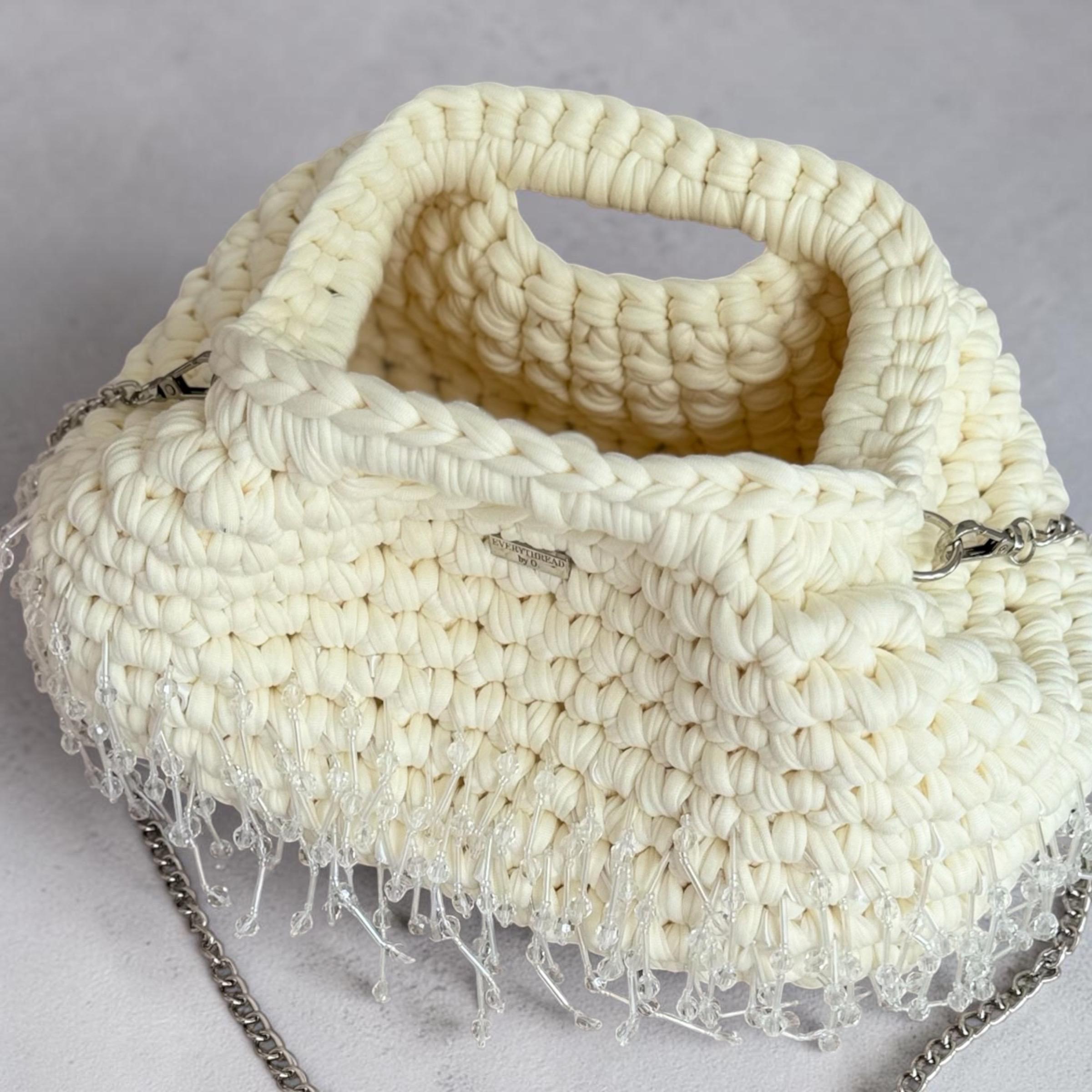 Cream Beaded Tassel Clutch, front view