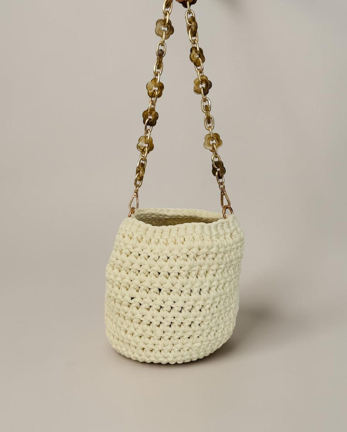 Cream Chunky Bucket Bag, side view