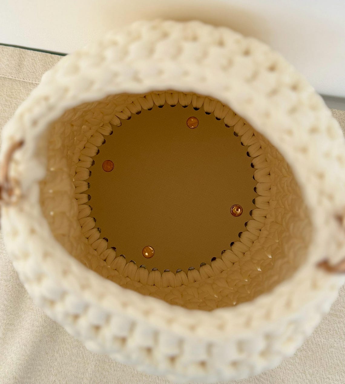 Cream Chunky Bucket Bag, detail view