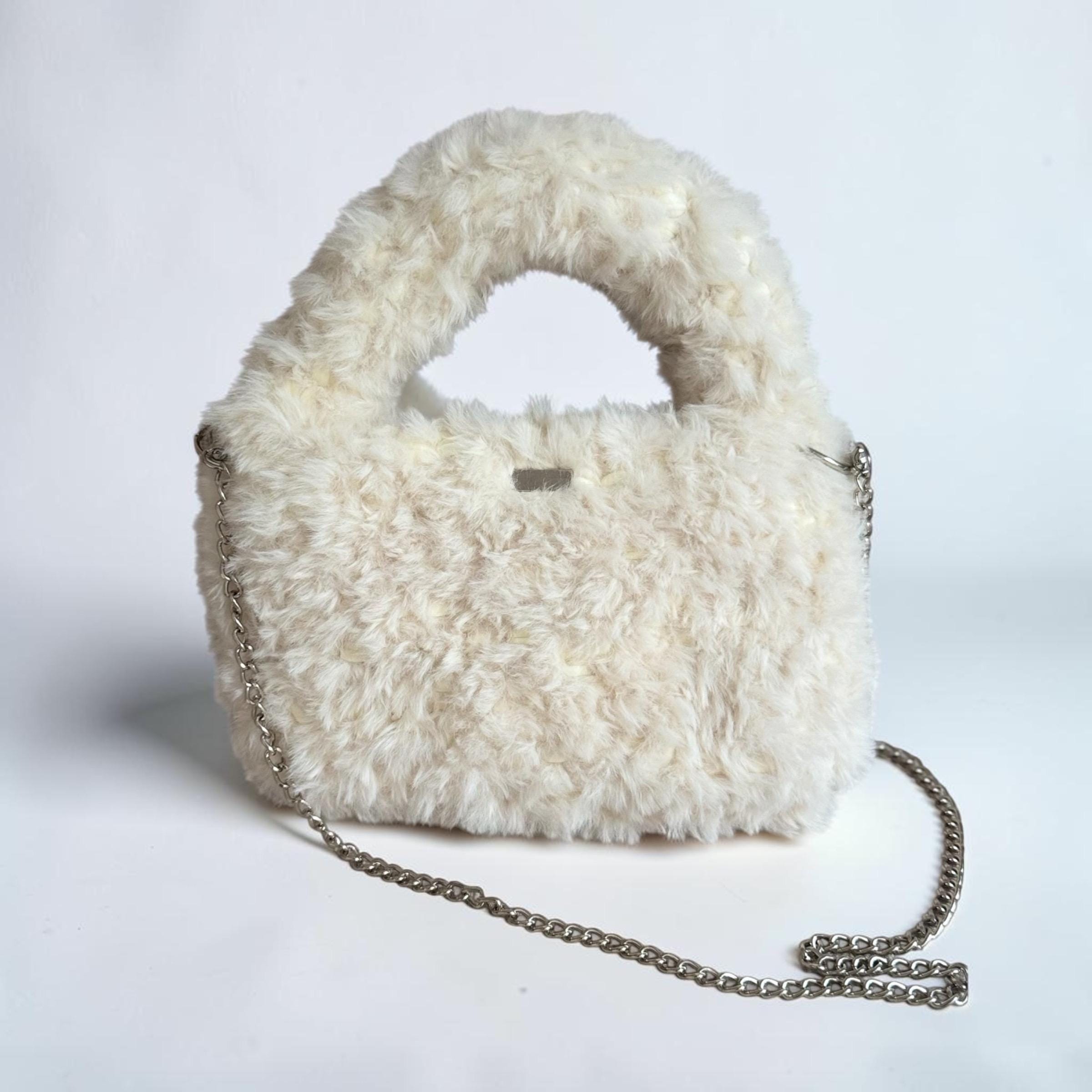 Cream Fluffy Shoulder Bag, side view