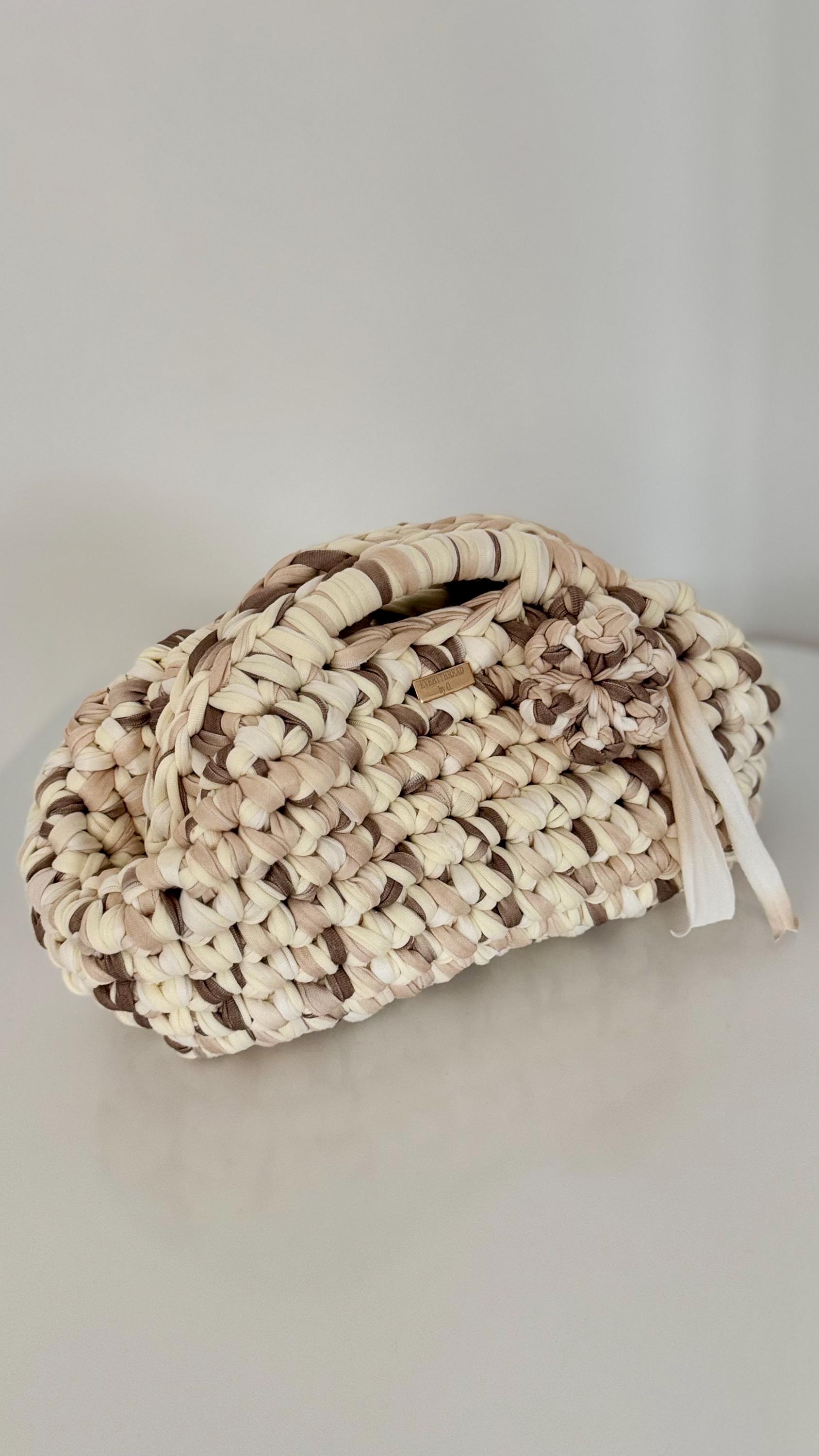 Cream & Taupe Flower Clutch, front view