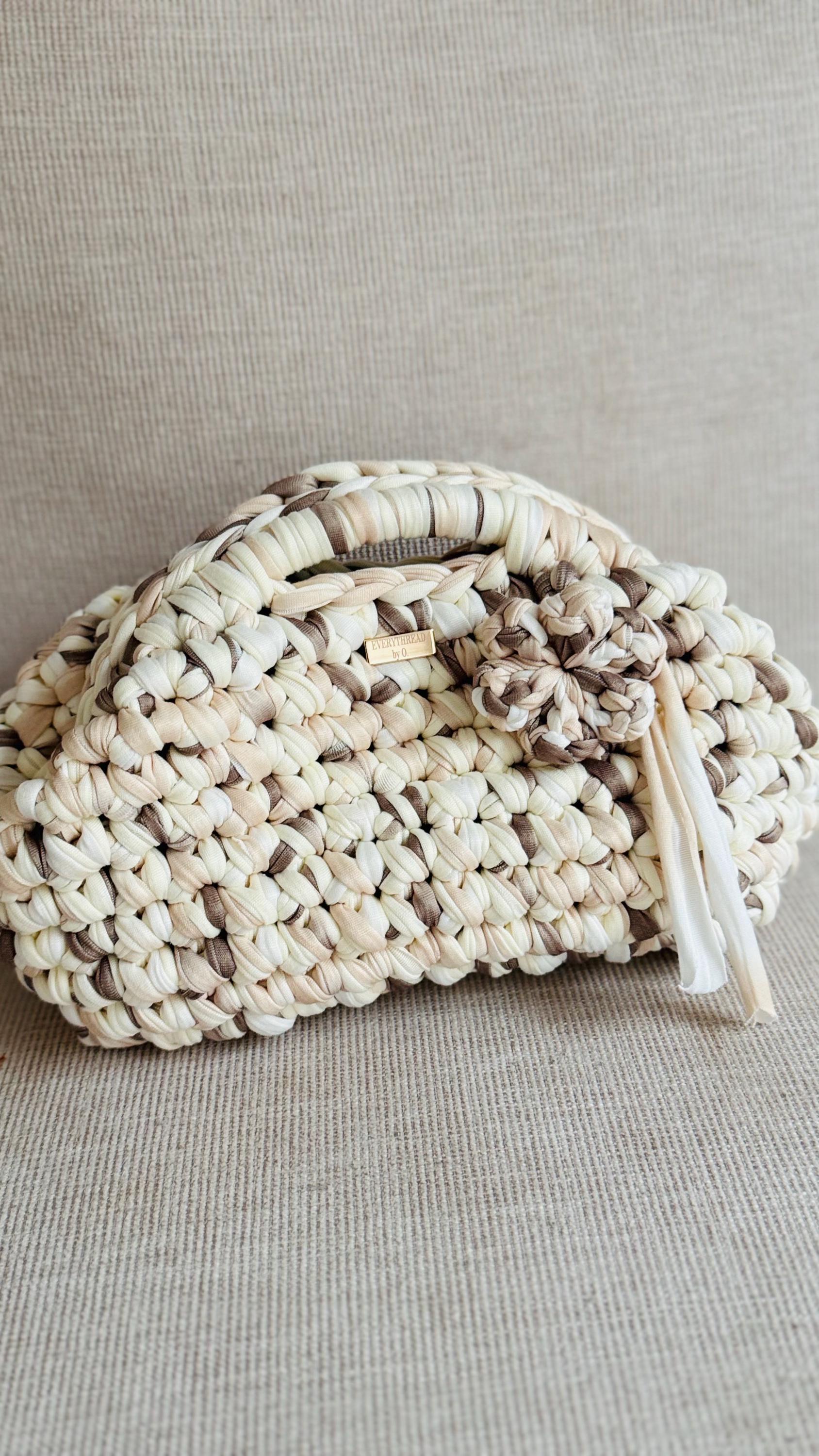 Cream & Taupe Flower Clutch, side view