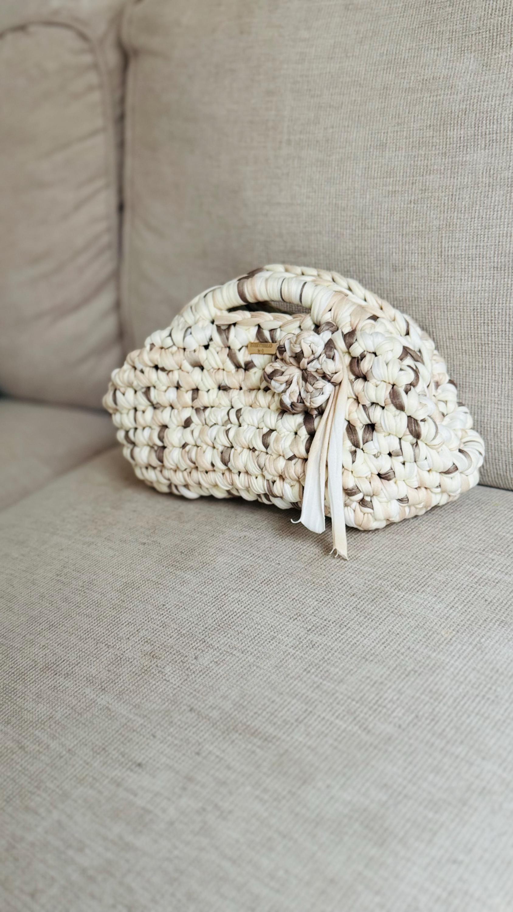 Cream & Taupe Flower Clutch, styled view