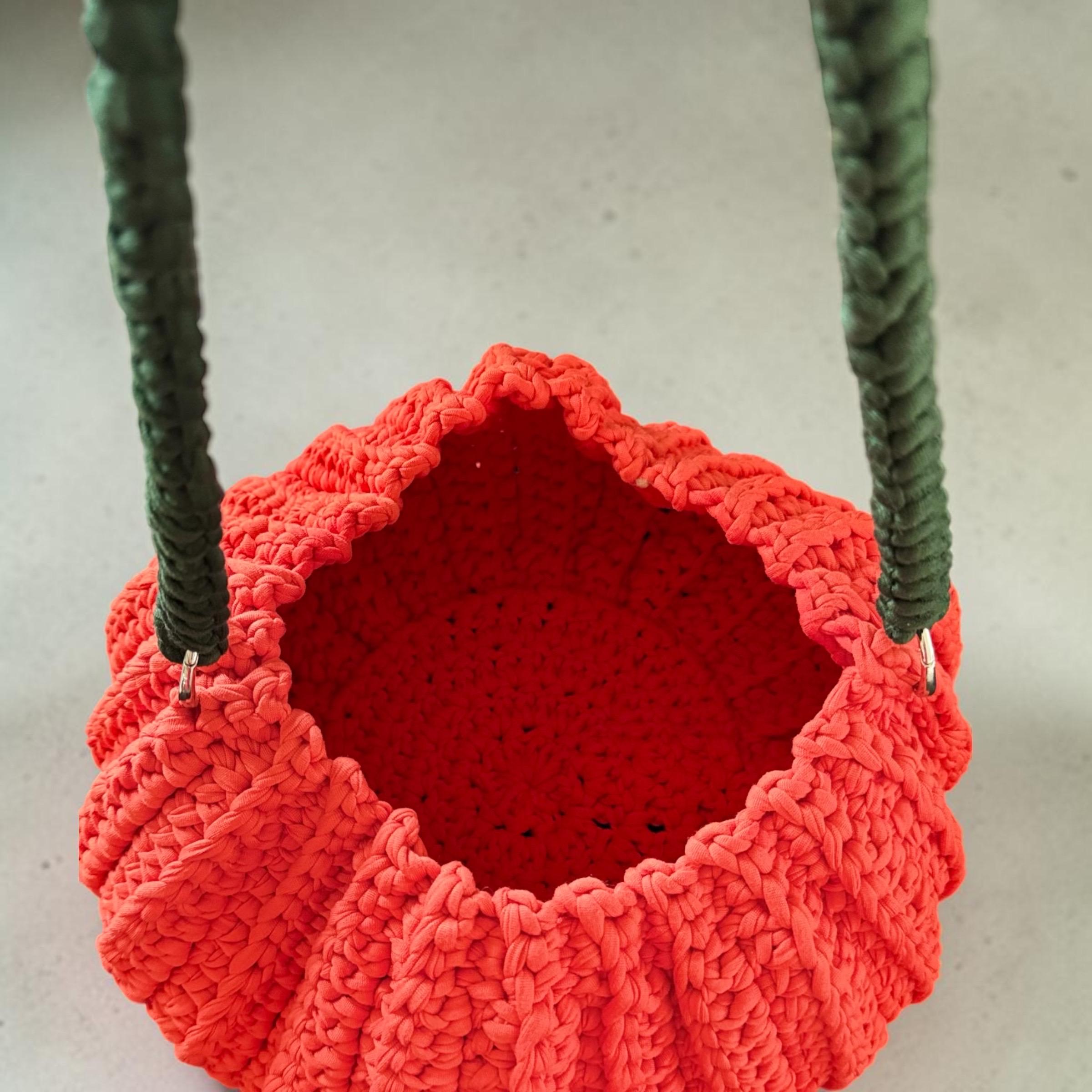Crochet Pumpkin Bag, styled view