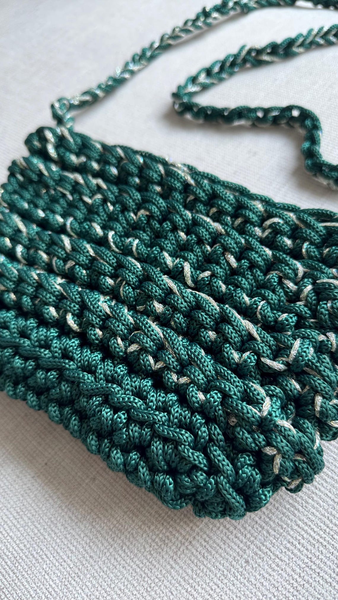 Emerald Crochet Crossbody Bag, side view