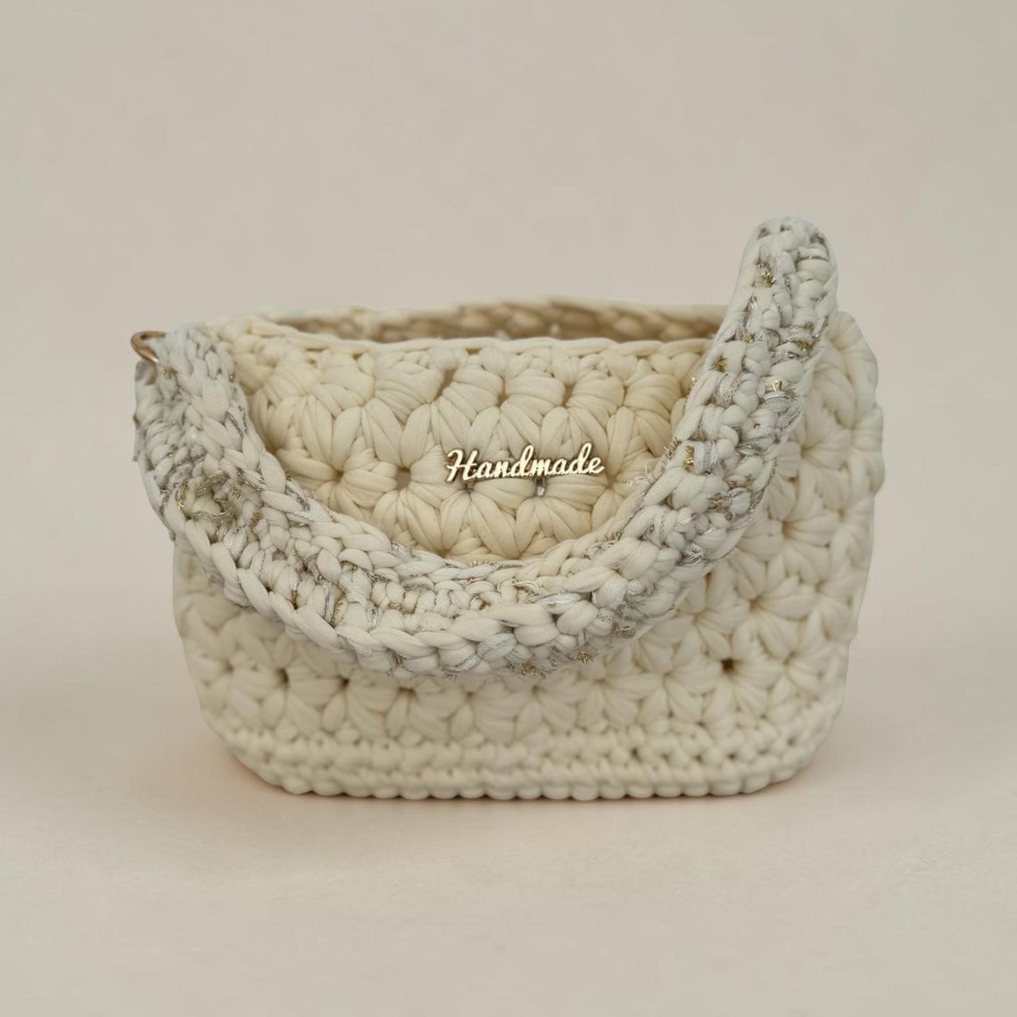 Floral Textured Cream Handbag, side view
