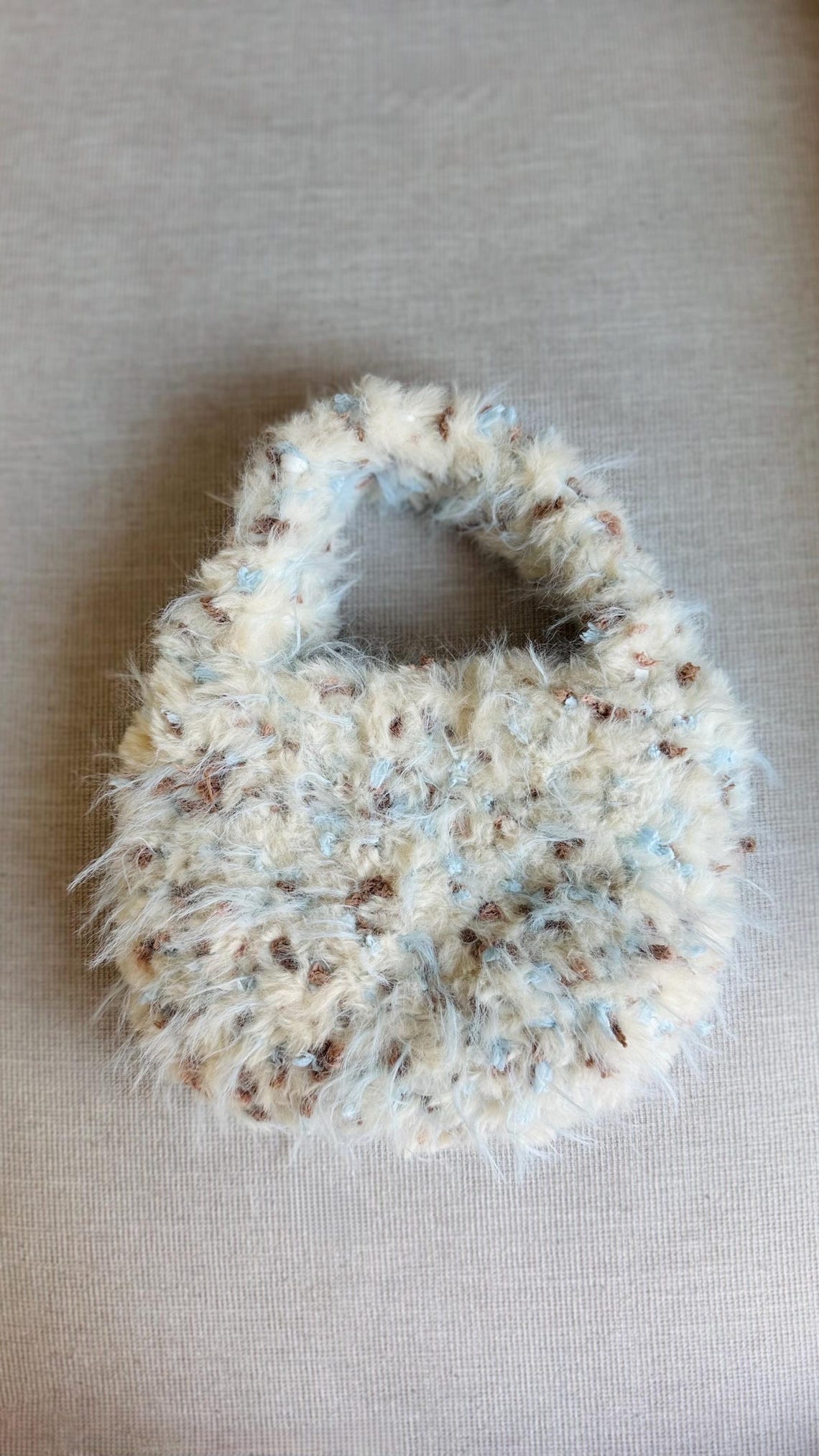 Fluffy Cream Crochet Handbag, detail view
