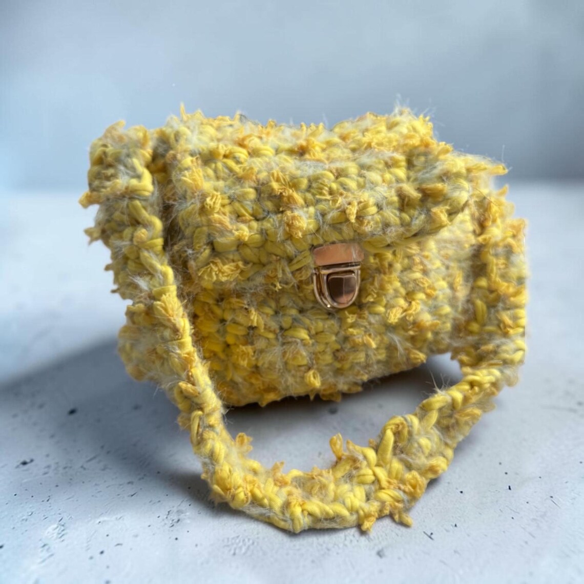 Fluffy Yellow Flower Bag, side view