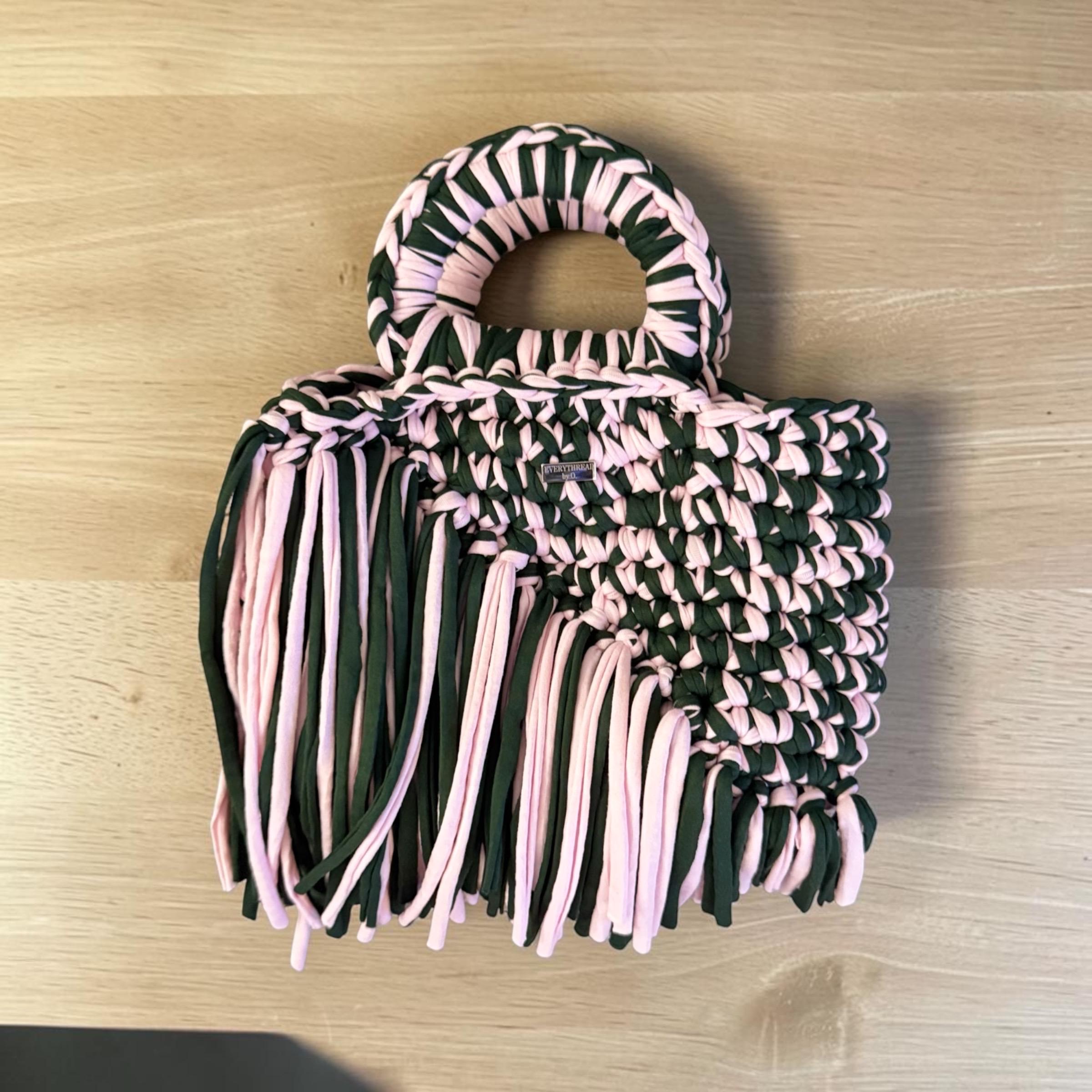 Green & Pink Woven Handbag, side view