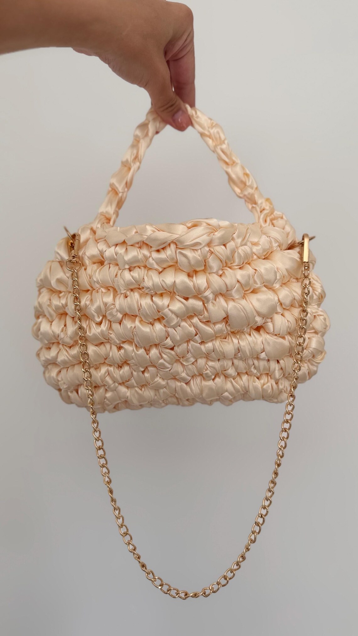 Ivory Satin Bridal Purse, detail view