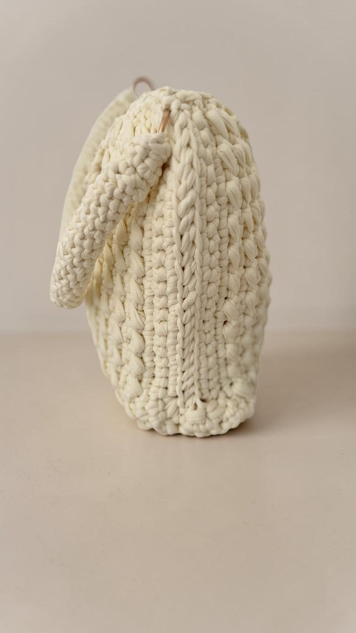 Large Cream Flap Handbag, detail view