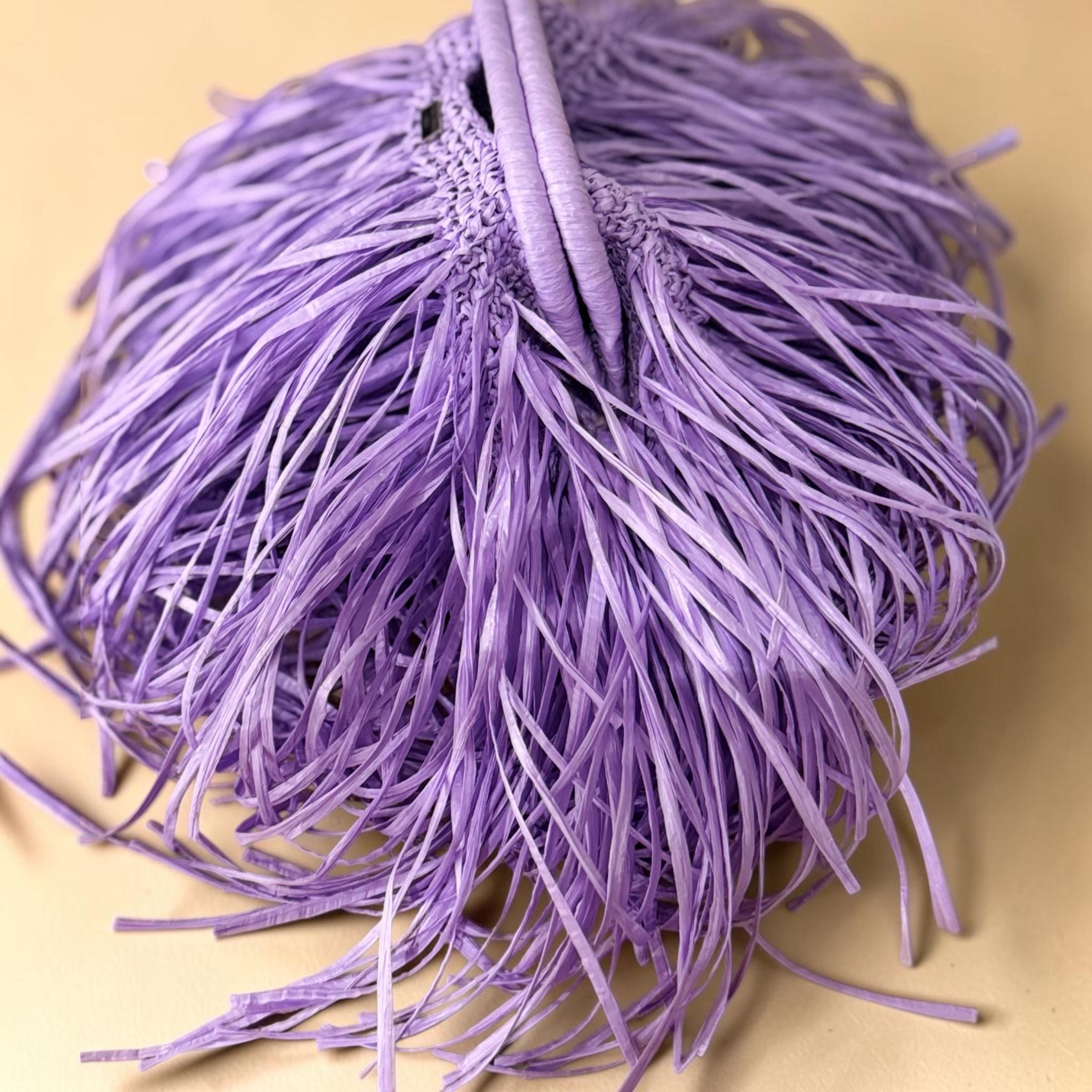 Lavender Raffia Fringe Clutch, front view