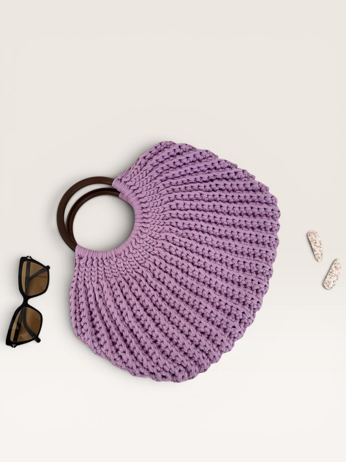 Lavender Bag with Wooden Handle, side view