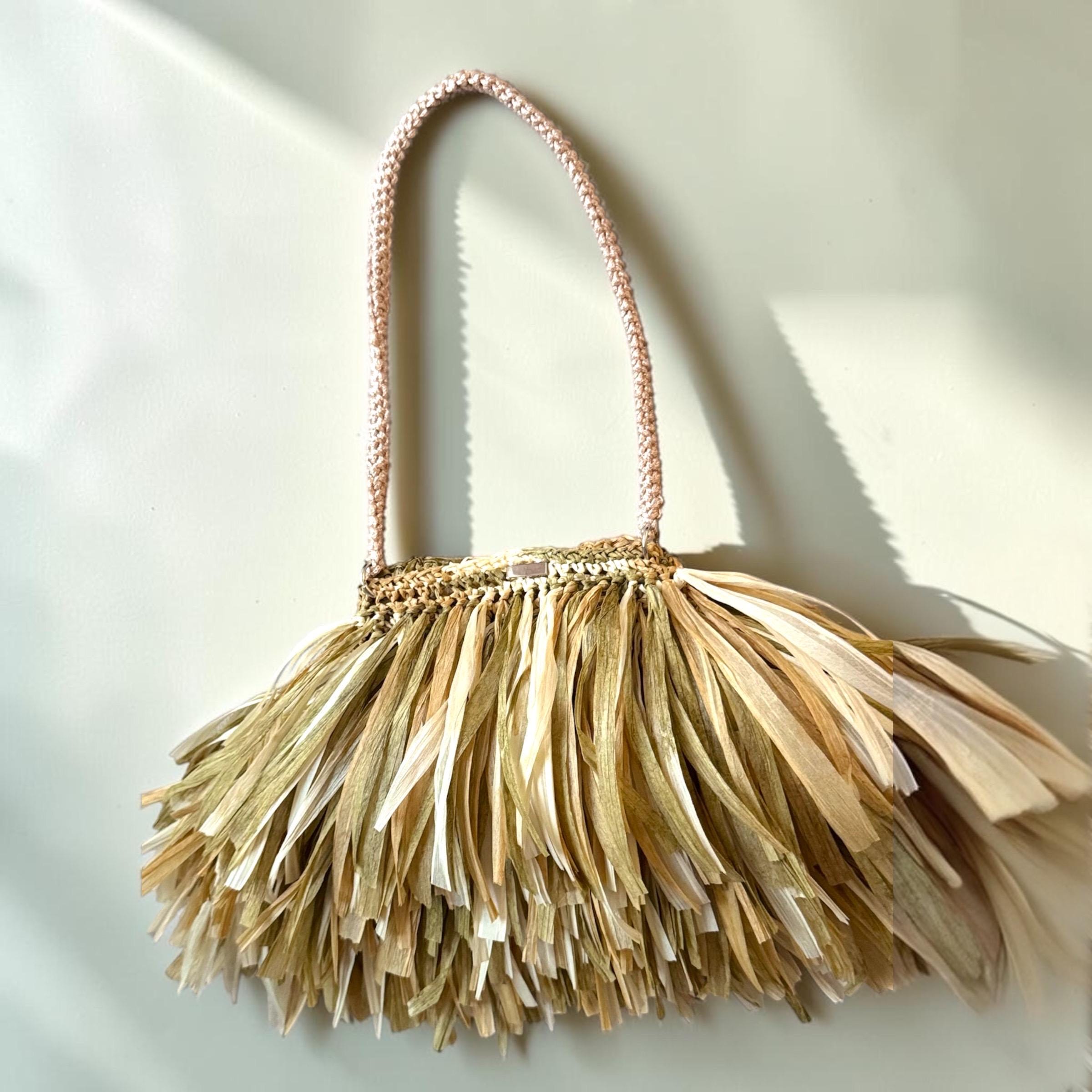 Layered Raffia Fringe Bag, side view