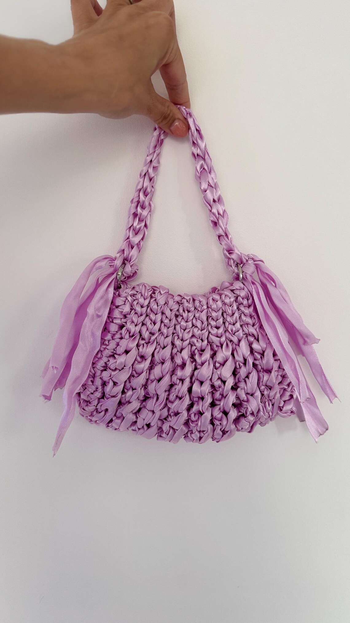 Lilac Satin Micro Clutch, detail view