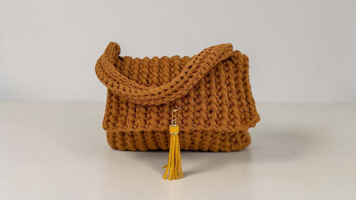 Mustard Tassel Flap Bag, side view
