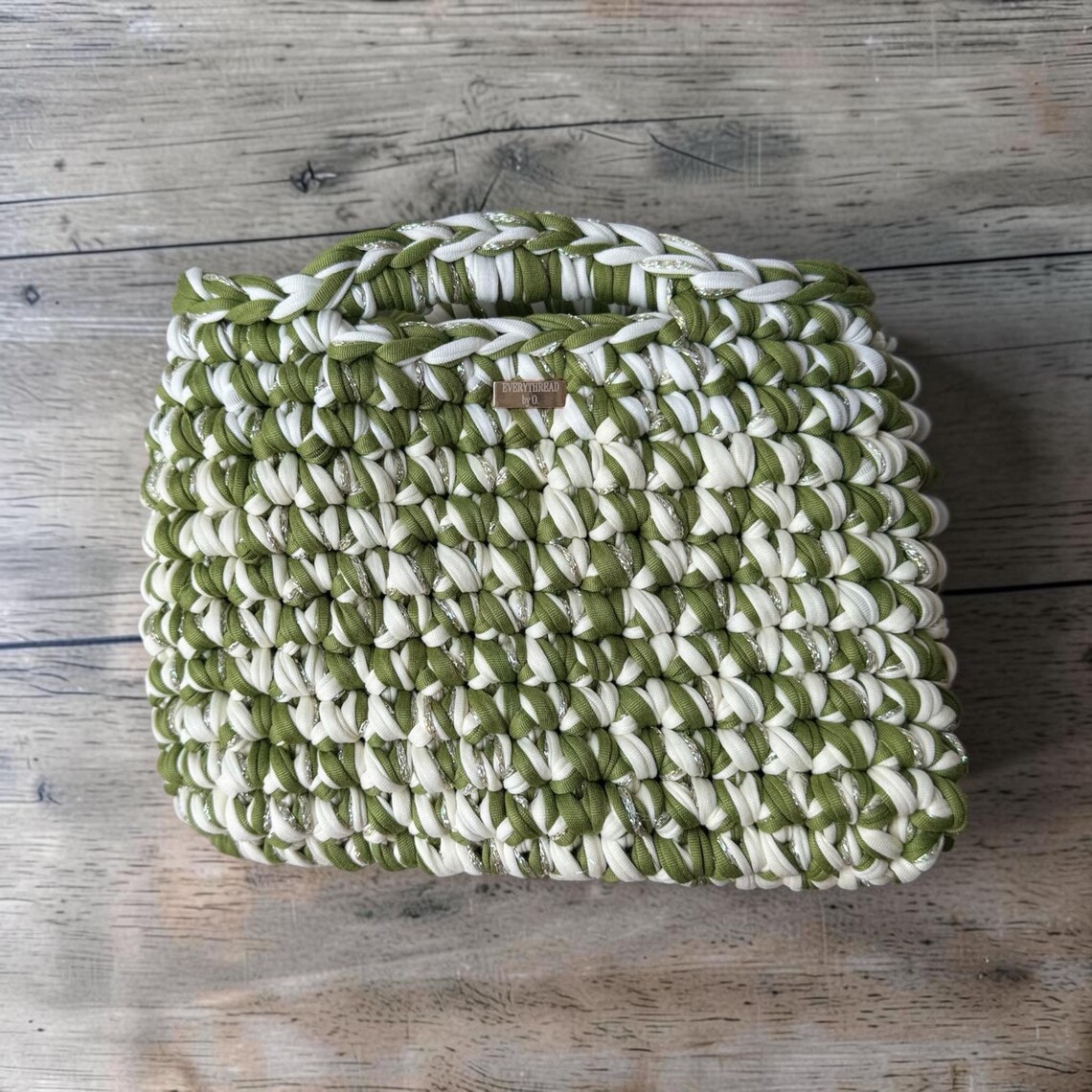 Olive & Cream Top Handle Bag, side view