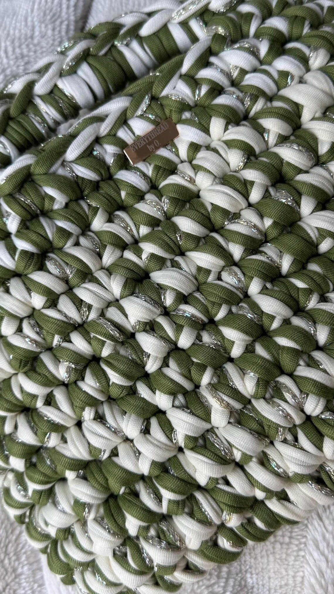 Olive & Cream Top Handle Bag, detail view