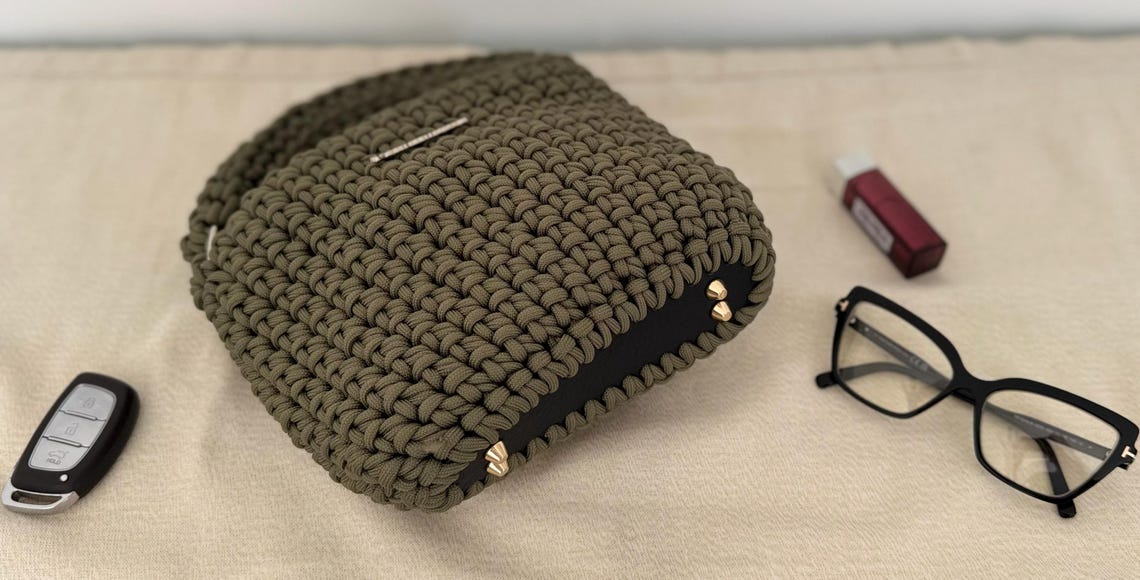 Olive Green Structured Mini Bag, detail view