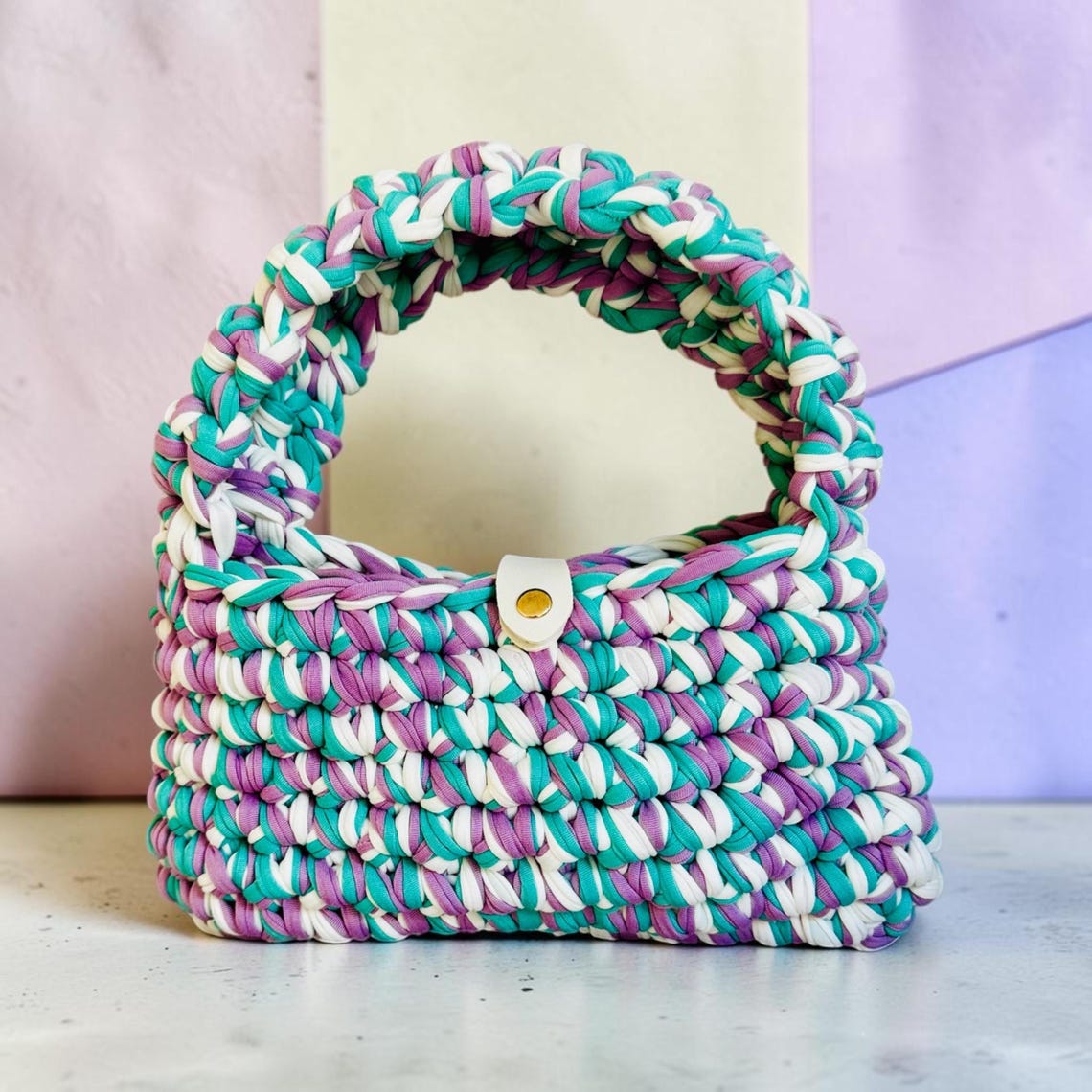 Pastel Mint & Lilac Handbag, detail view