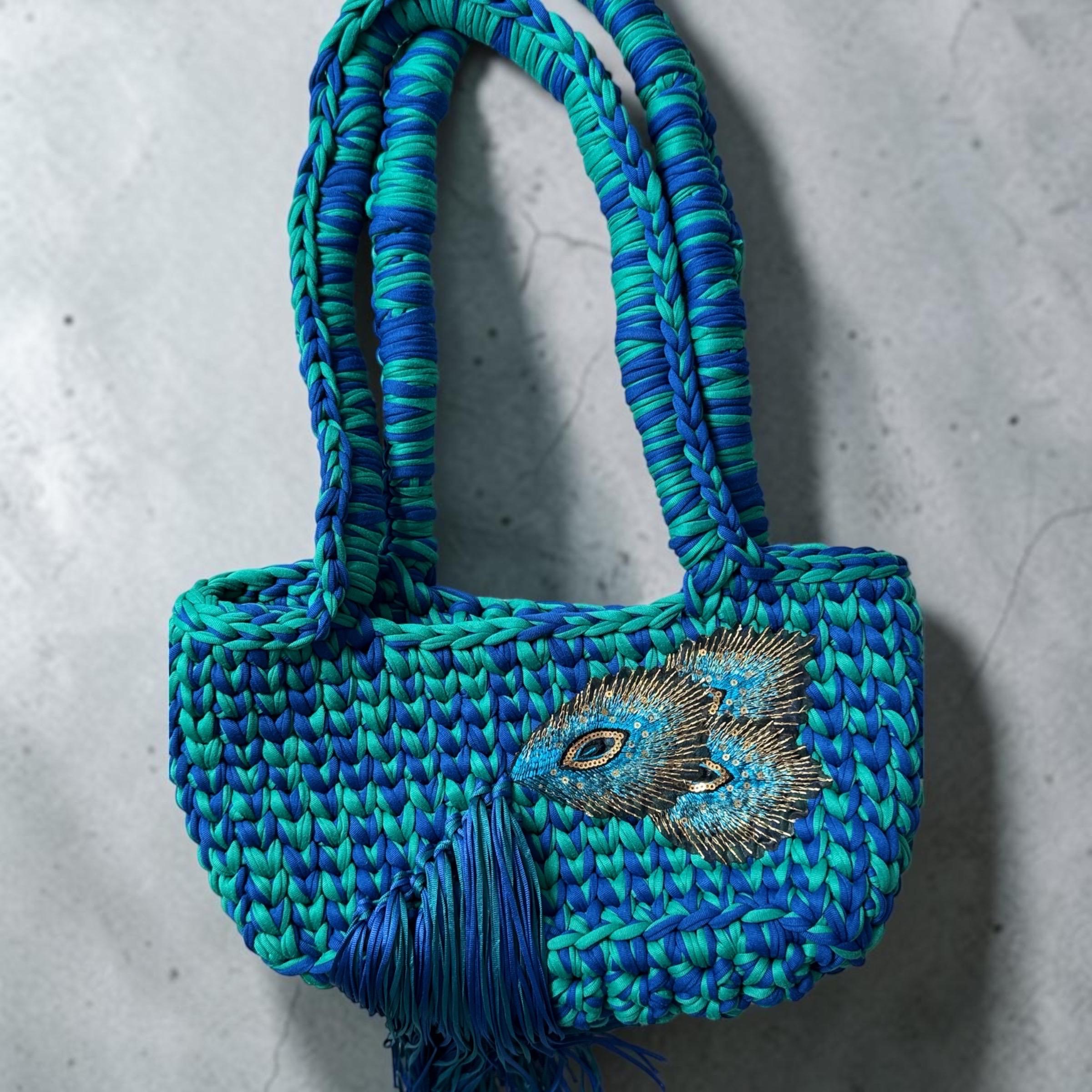 Peacock Appliqué Shoulder Bag, close-up of appliqué detail