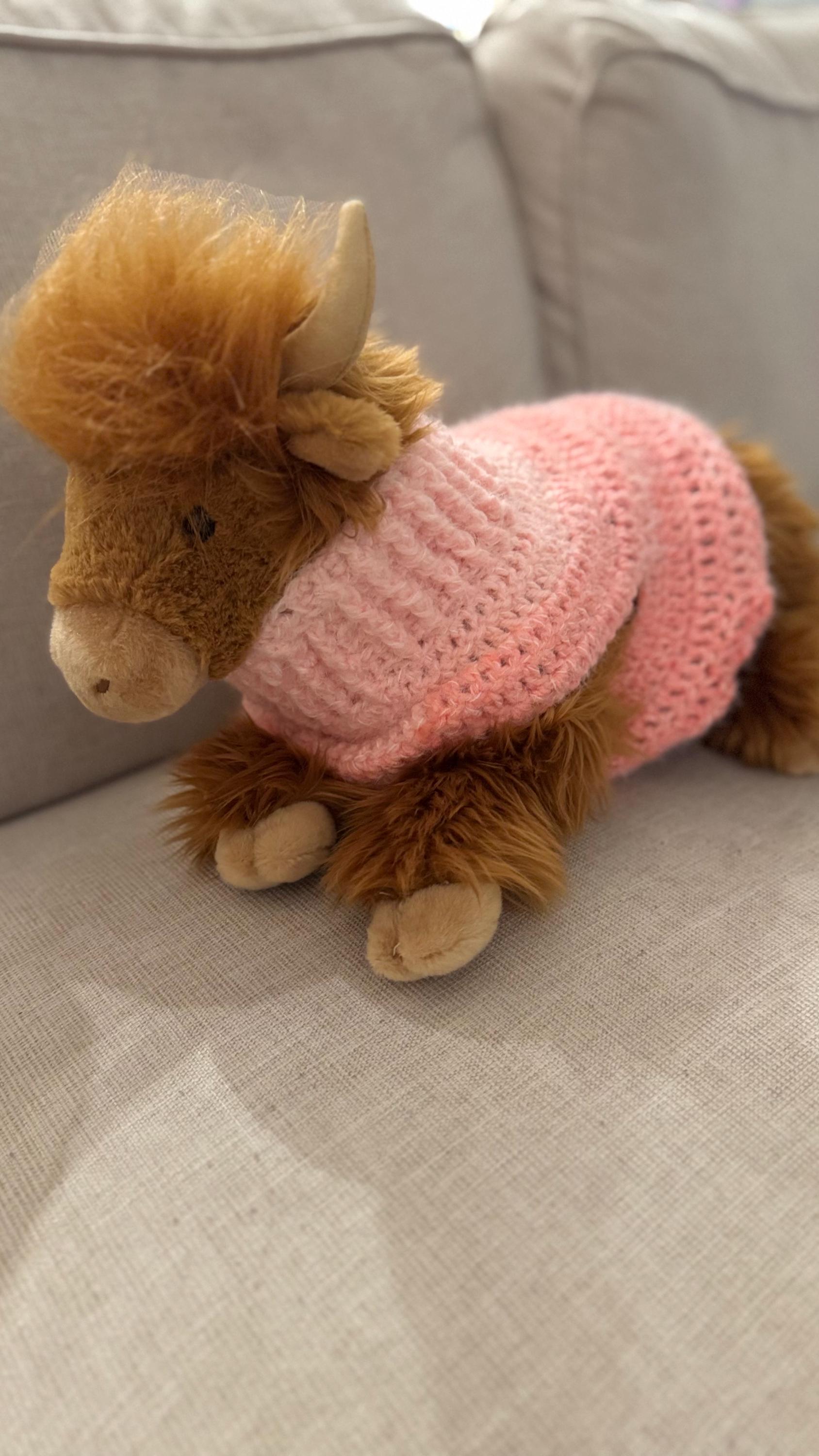 Pink Crochet Dog Sweater, side view