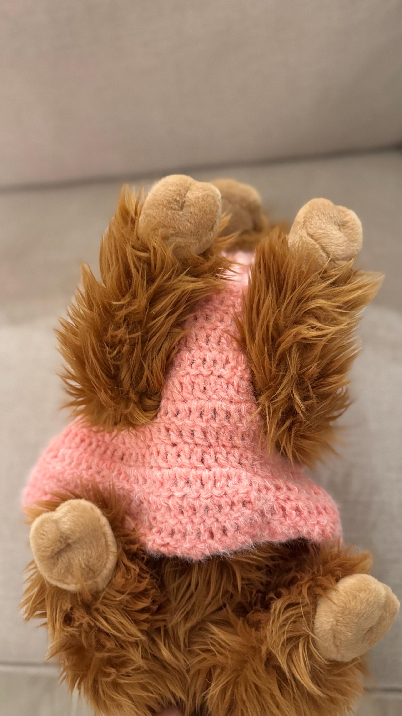 Pink Crochet Dog Sweater, neckline detail
