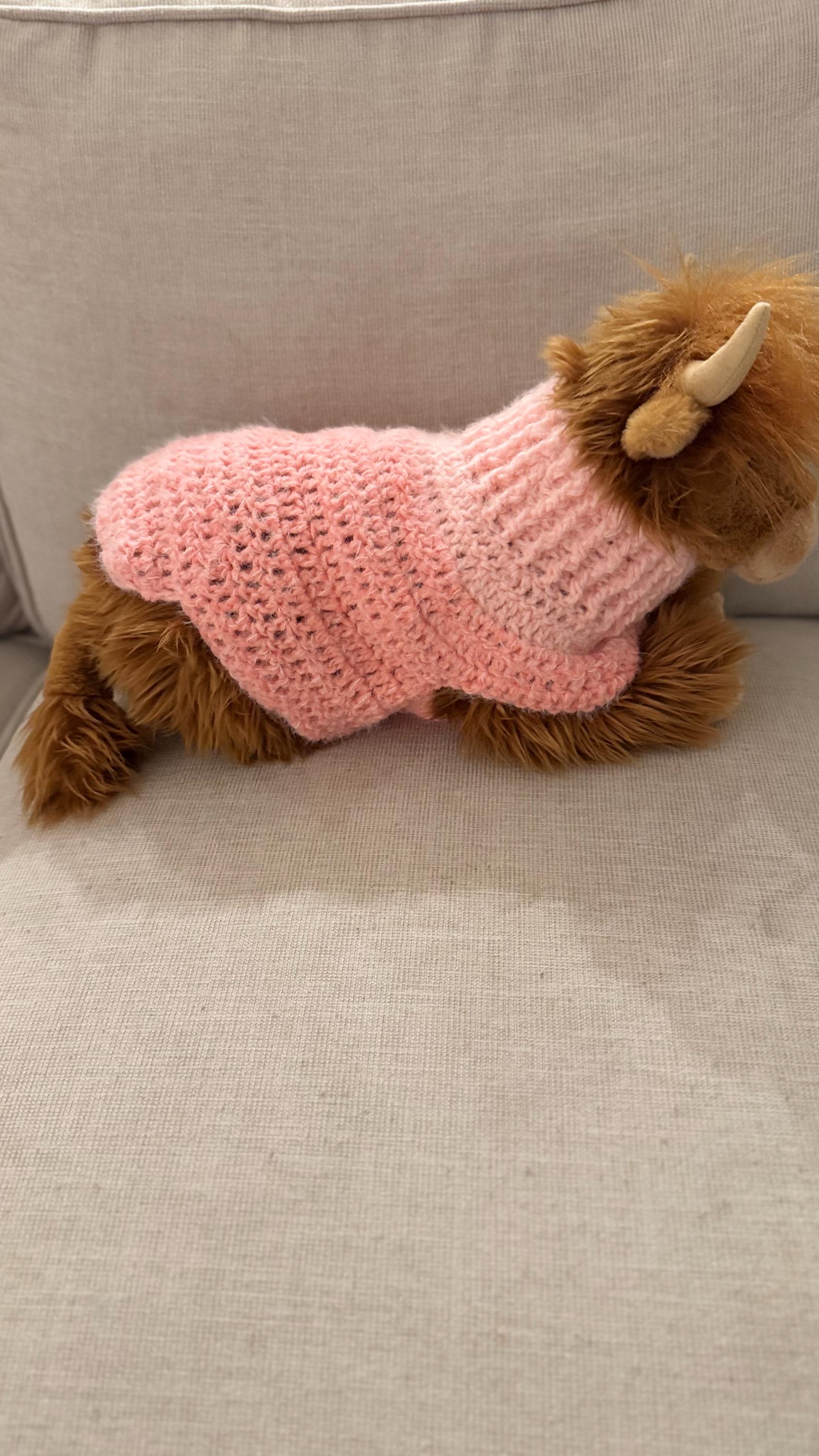 Pink Crochet Dog Sweater, front leg openings