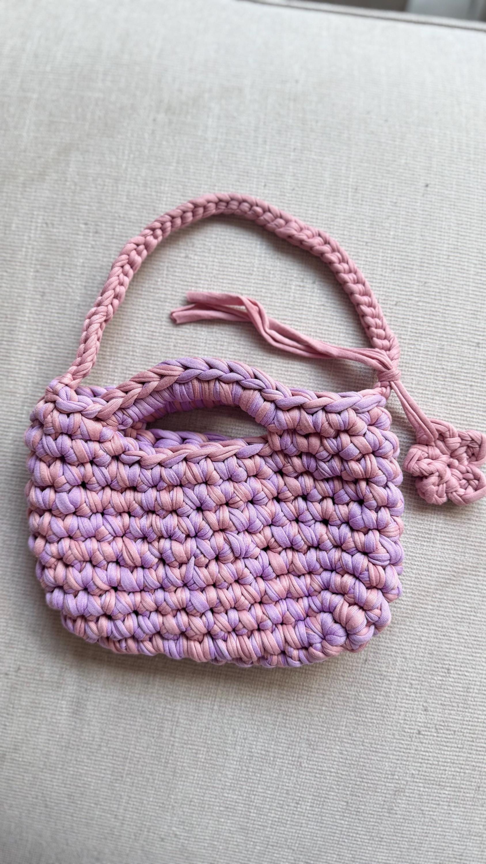 Pink & Lilac Kids Crochet Bag, side view