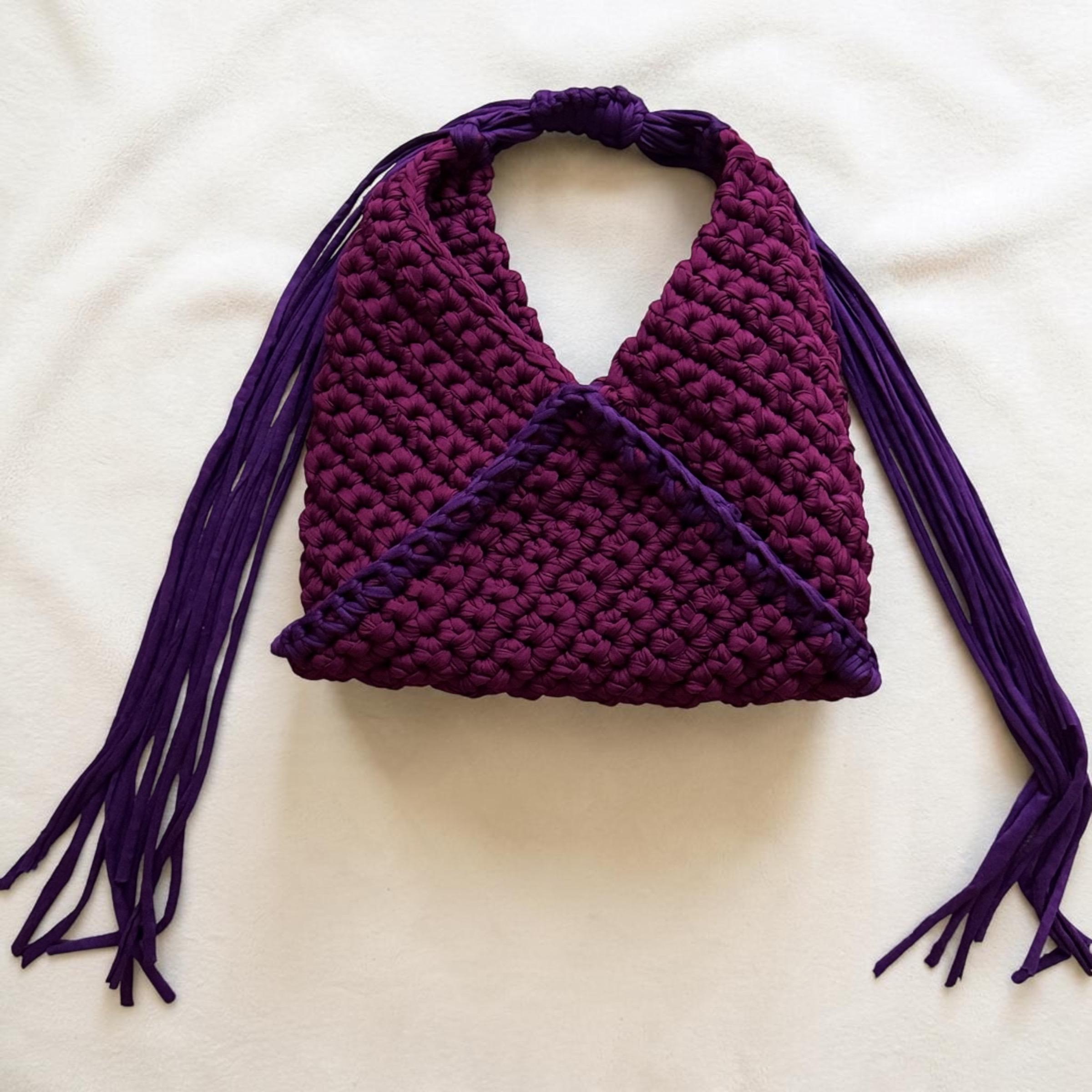 Plum Purple Fringe Bag with Adjustable Strap, flat lay view