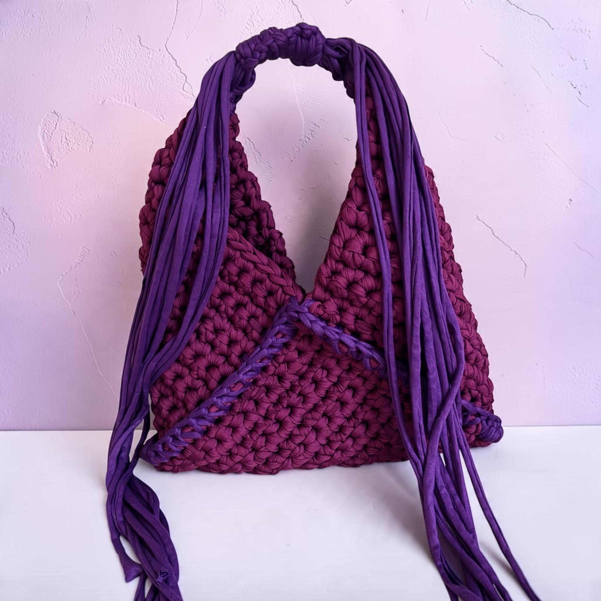 Plum Purple Fringe Bag with Adjustable Strap, detail view