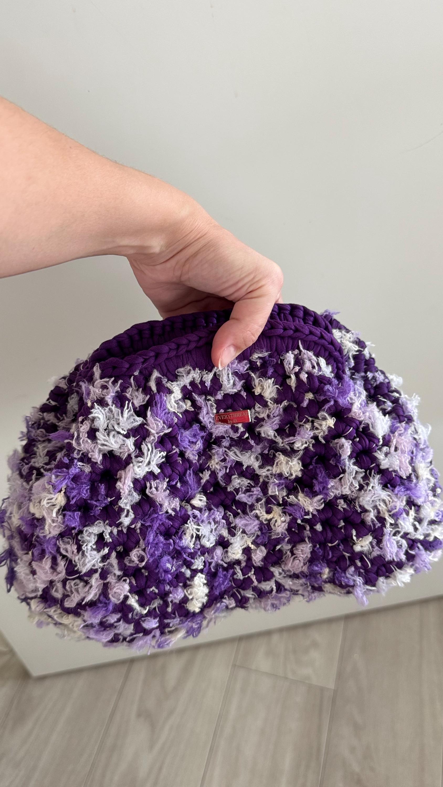 Purple & Lavender Floral Crochet Clutch, detail view
