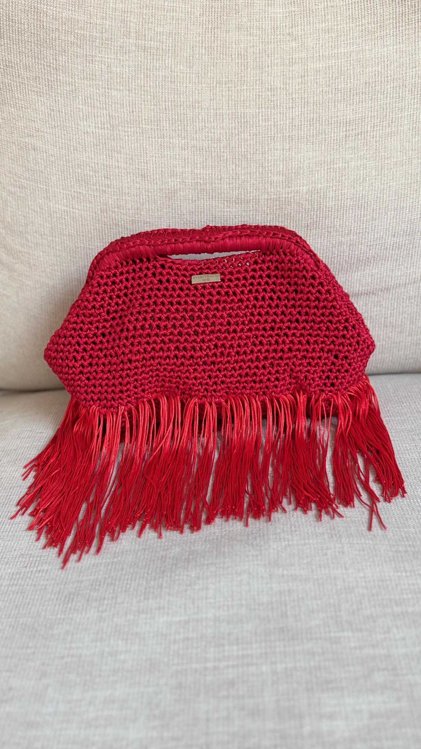 Red Crochet Fringe Clutch, front view