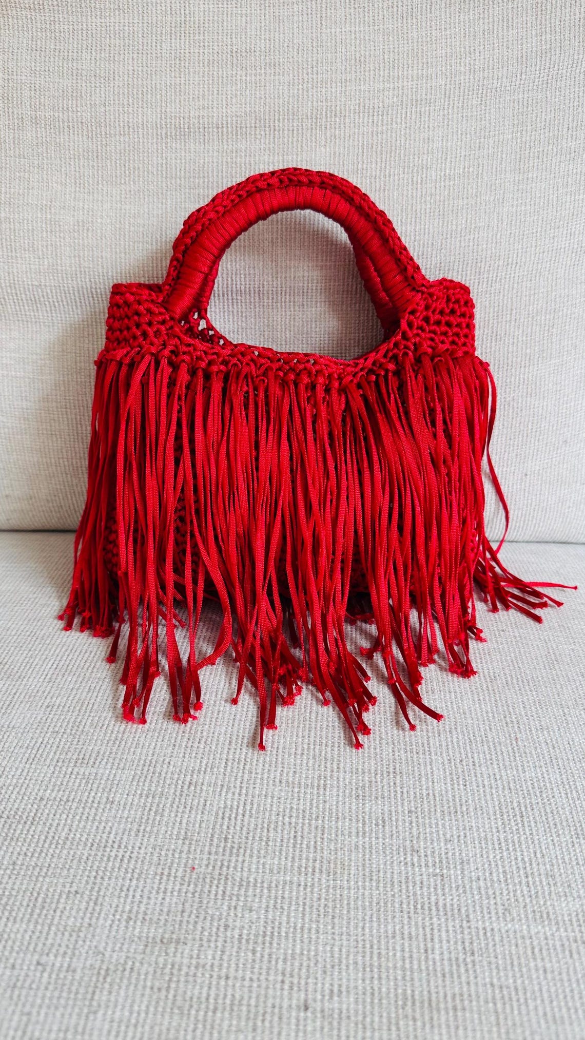 Red Fringe Mini Bag, side view