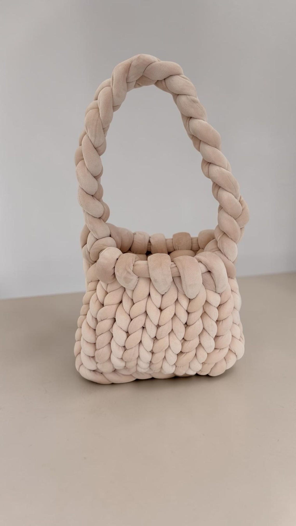 Sand Beige Tubular Yarn Bag, side view