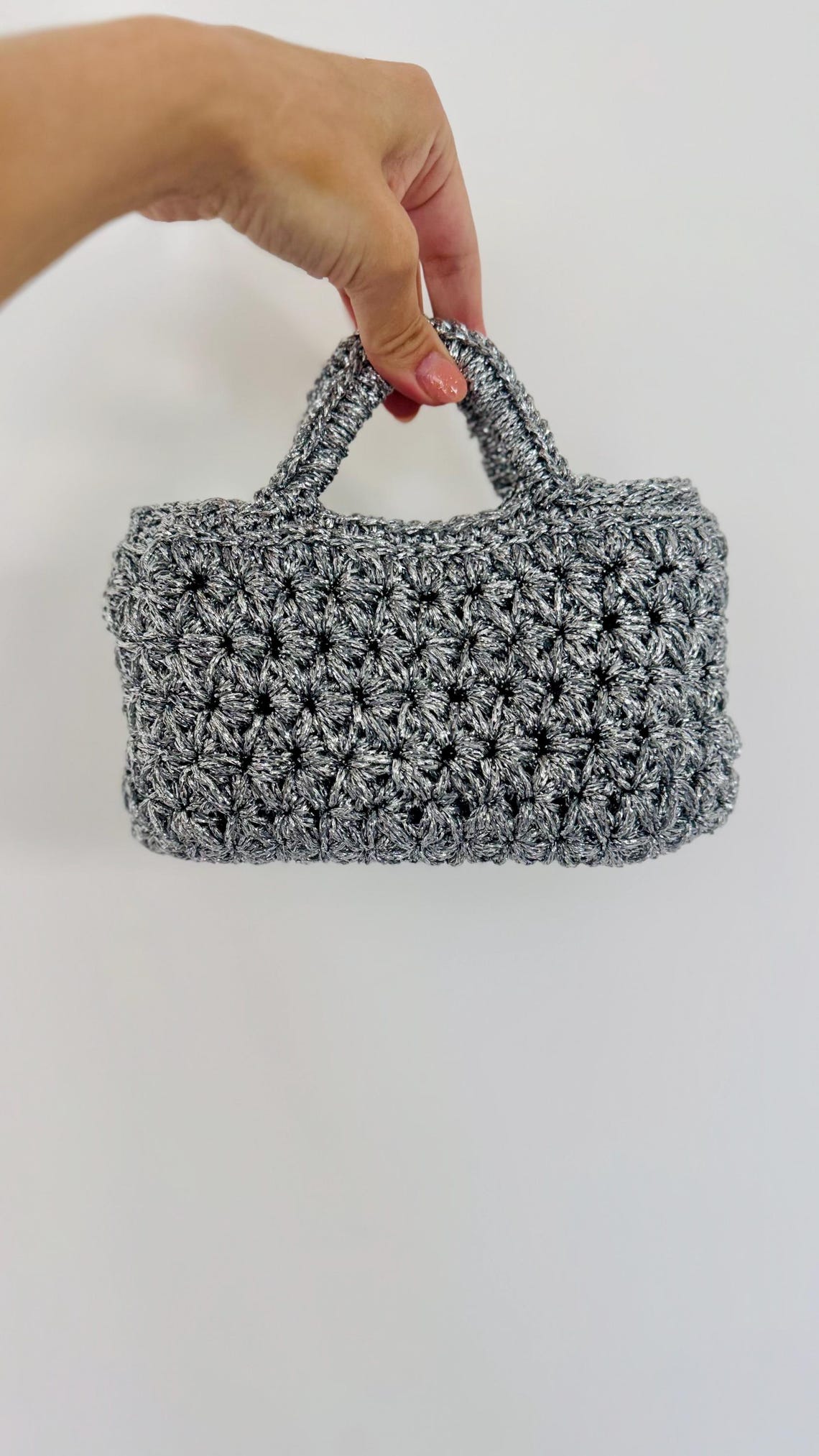 Silver Sparkly Handbag, side view