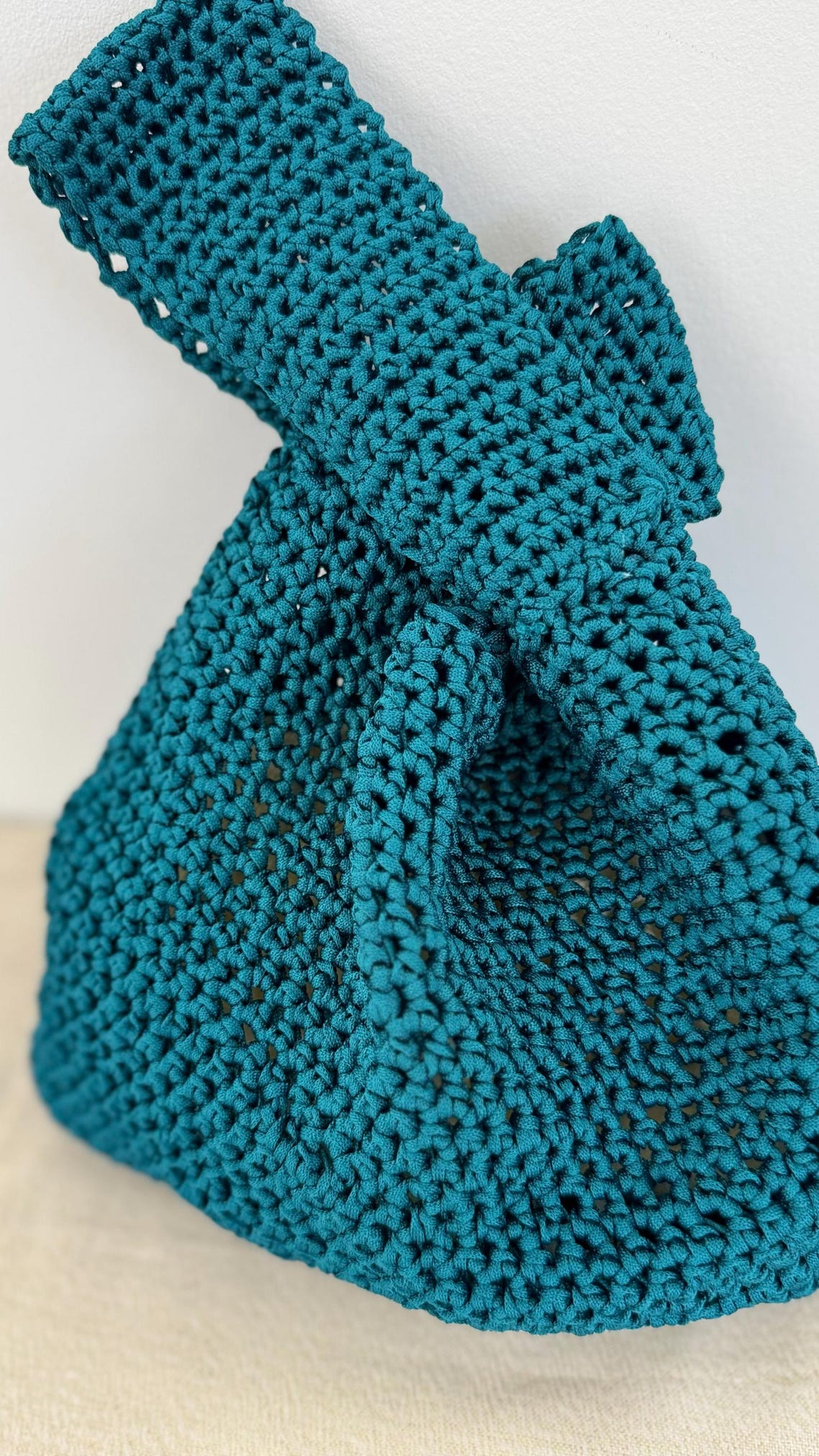 Teal Japanese Knot Bag, detail view